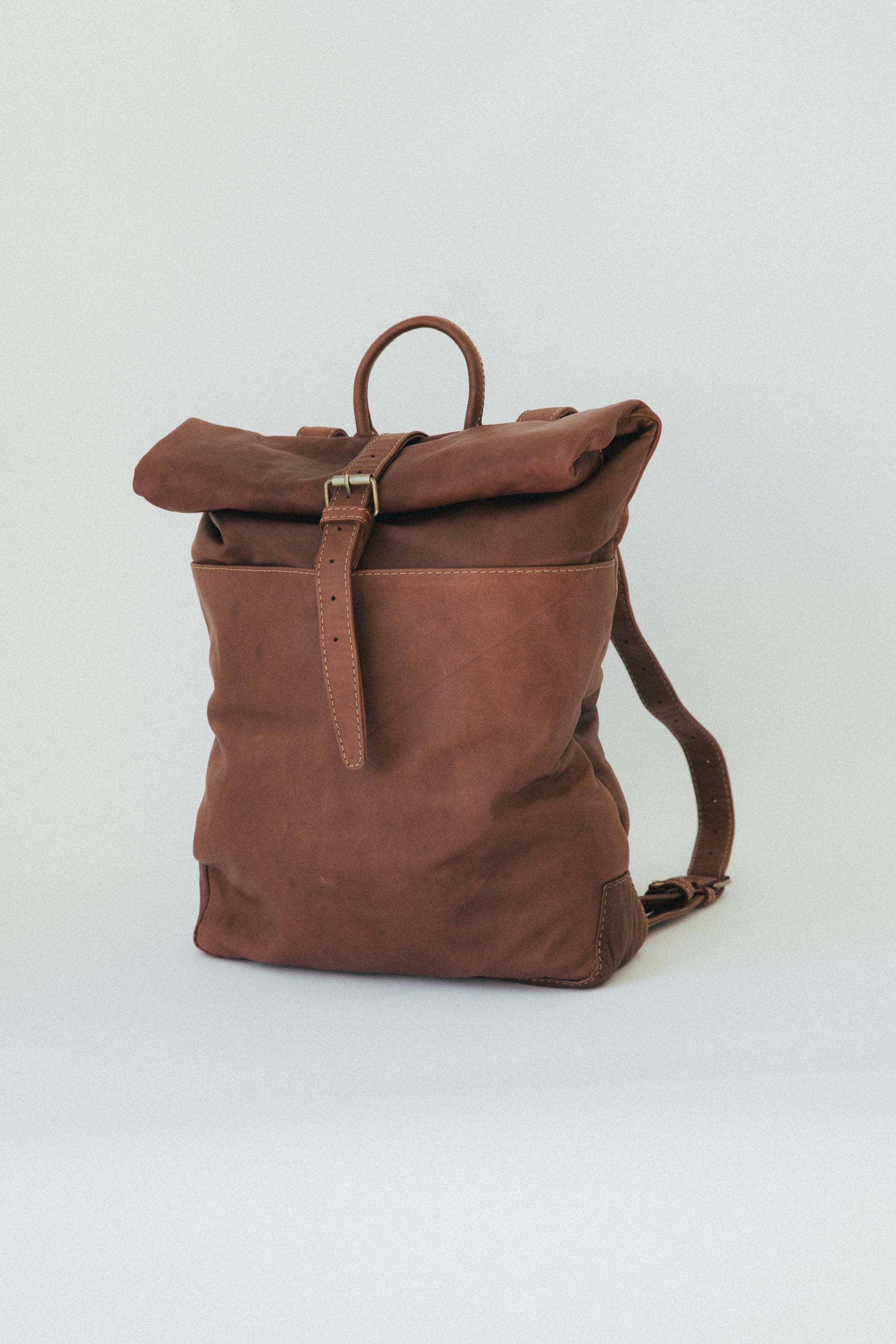 Soft Leather Rolltop Backpack 16" Chestnut