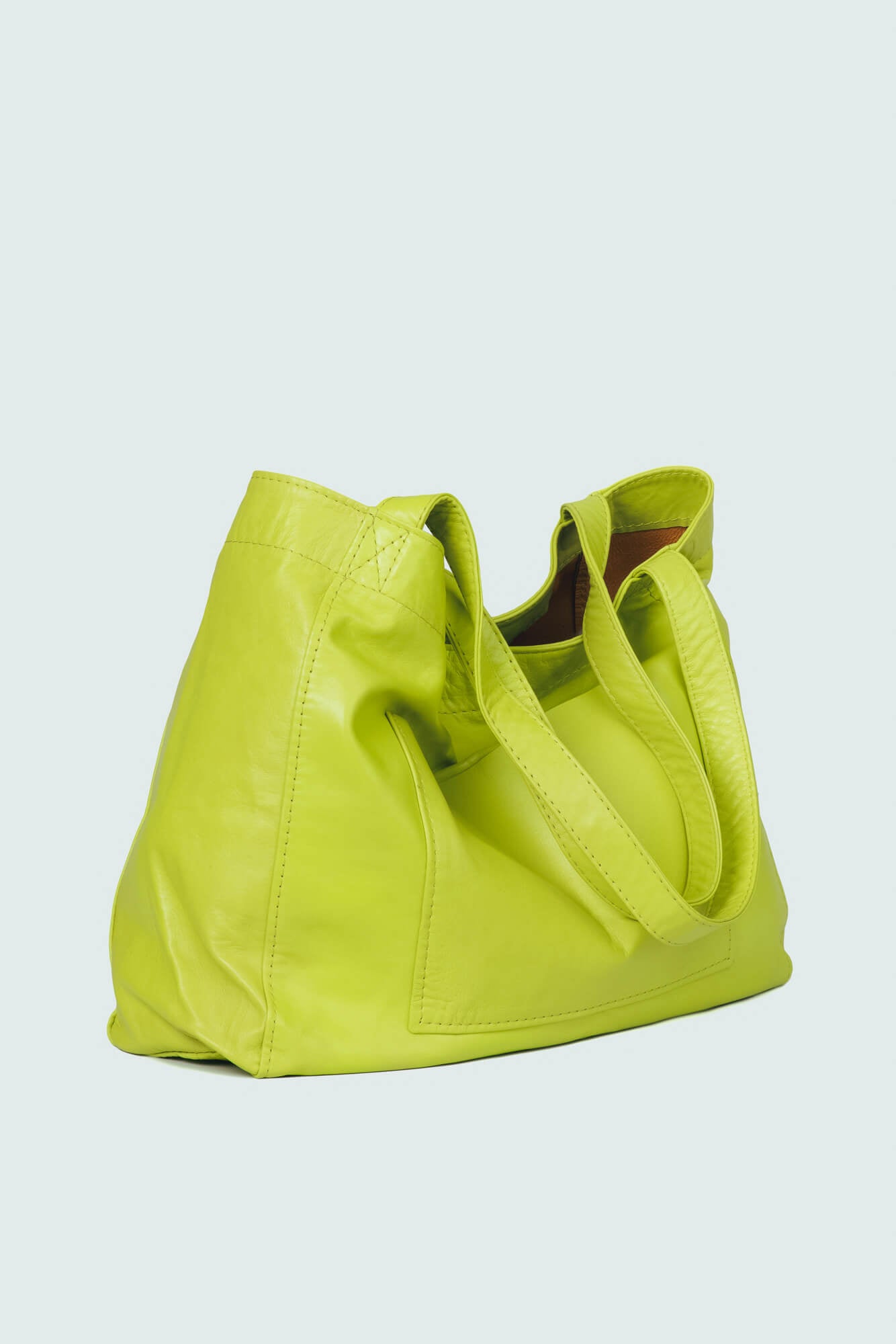 Soft Leather Maxi Tote Acid Green