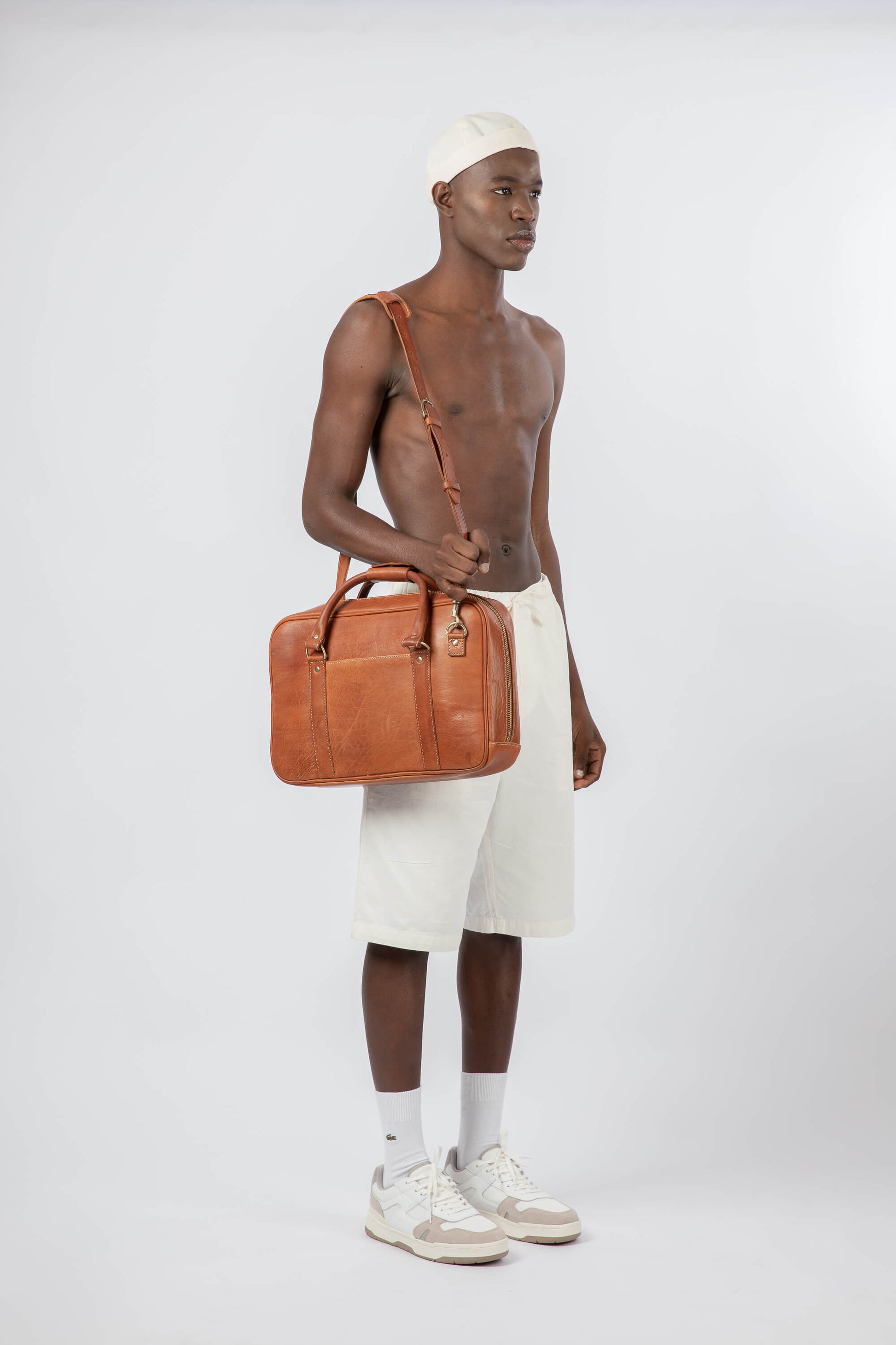 Slim Leather Laptop Bag Cognac