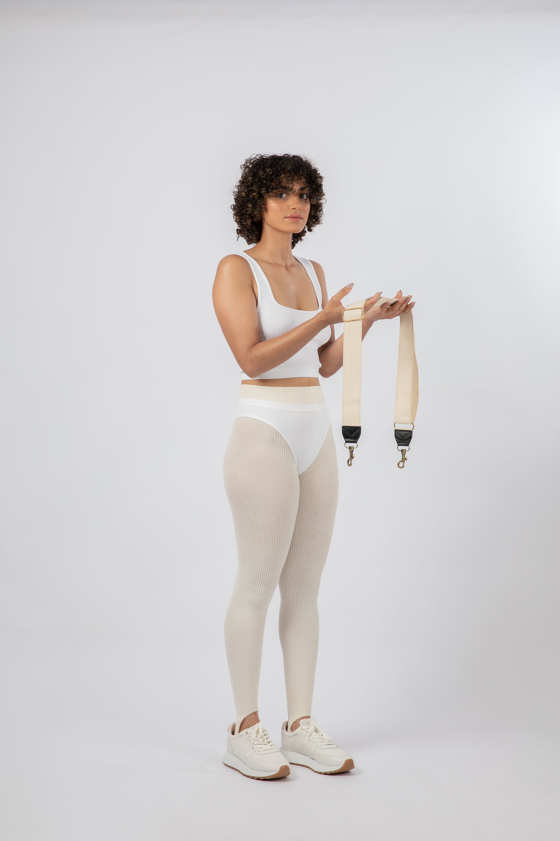 Webbed Cotton Shoulder Strap Off-White and Black