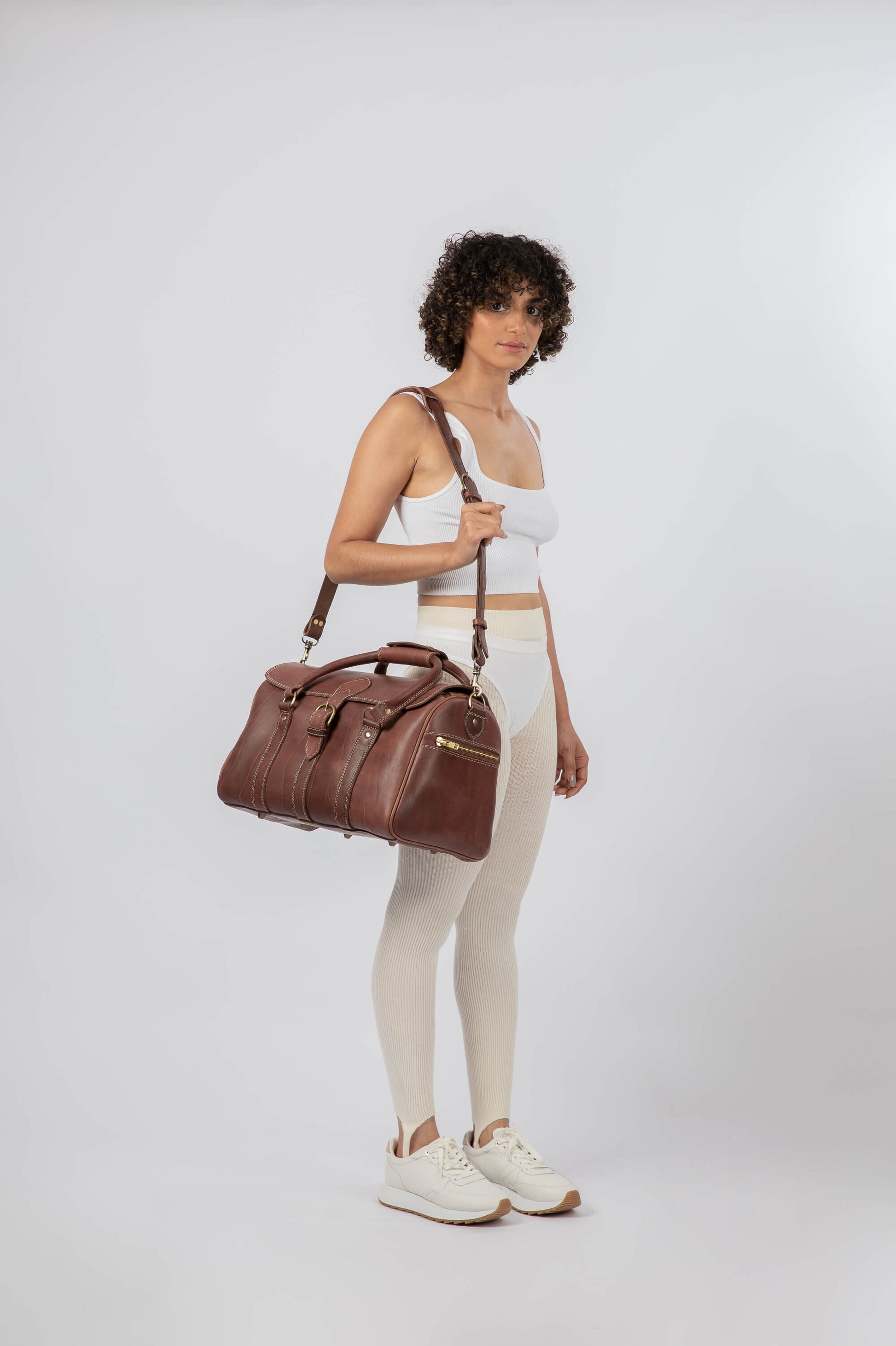 Leather Small Duffle Bag Chestnut