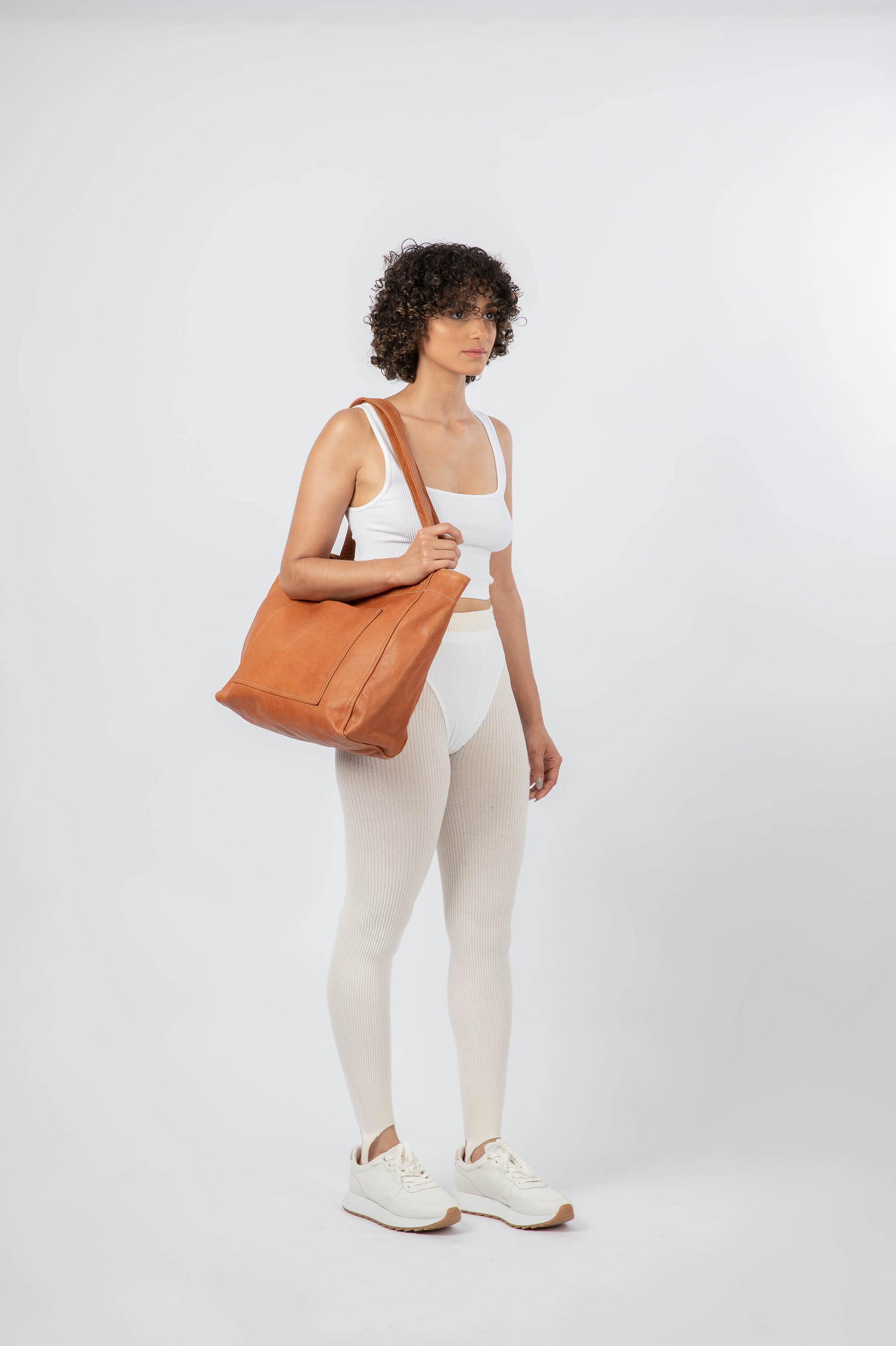 Soft Leather Medium Tote Cognac