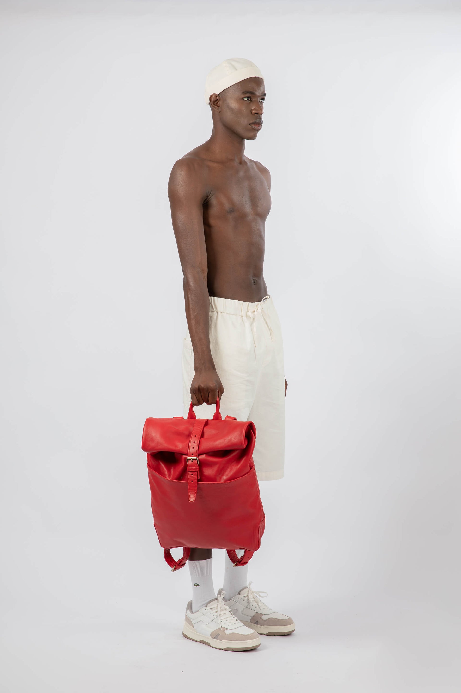 Soft Leather Rolltop Backpack 16" Red