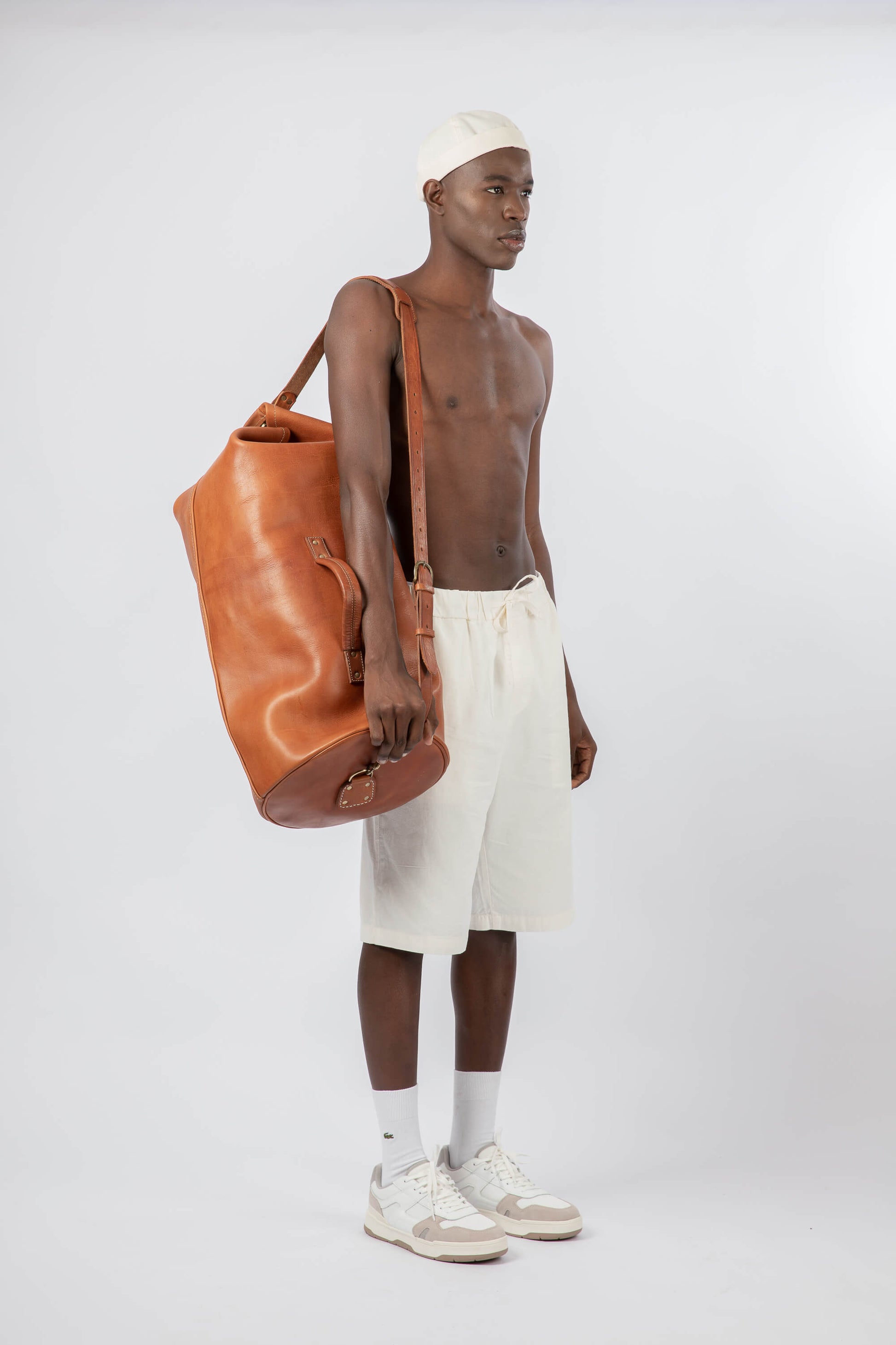 Leather Military Duffle Bag Cognac