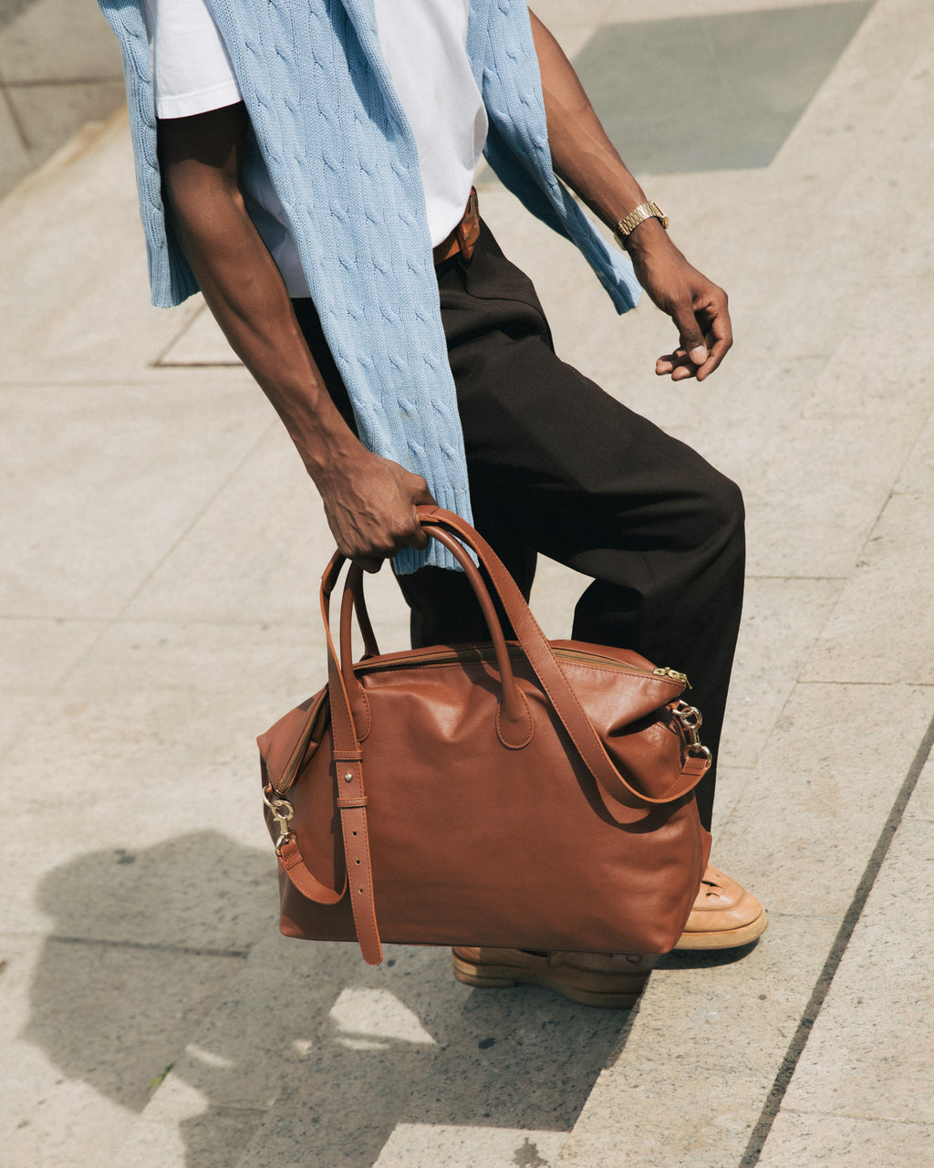Soft Leather Duffle Bag Cognac