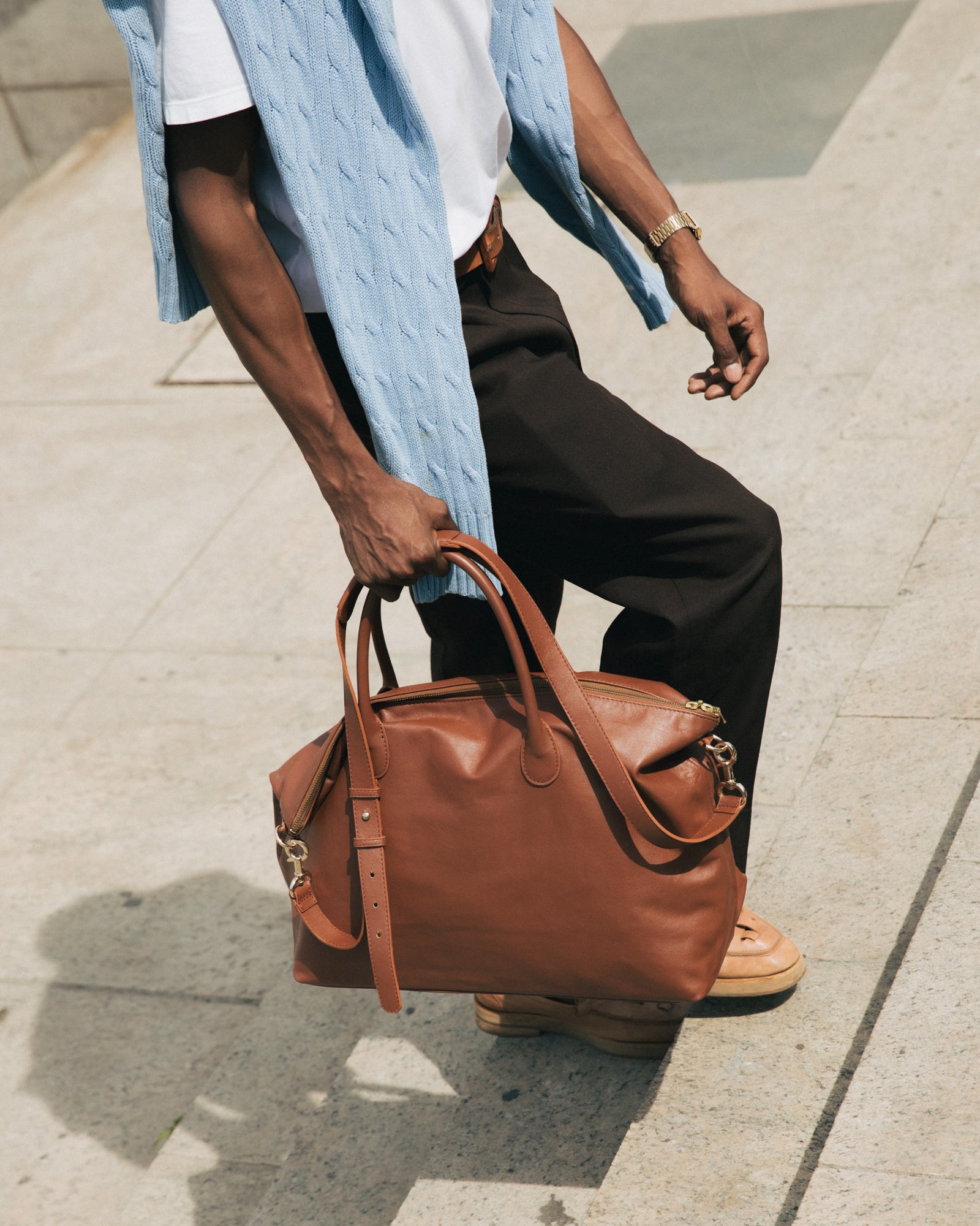 Soft Leather Duffle Bag Cognac