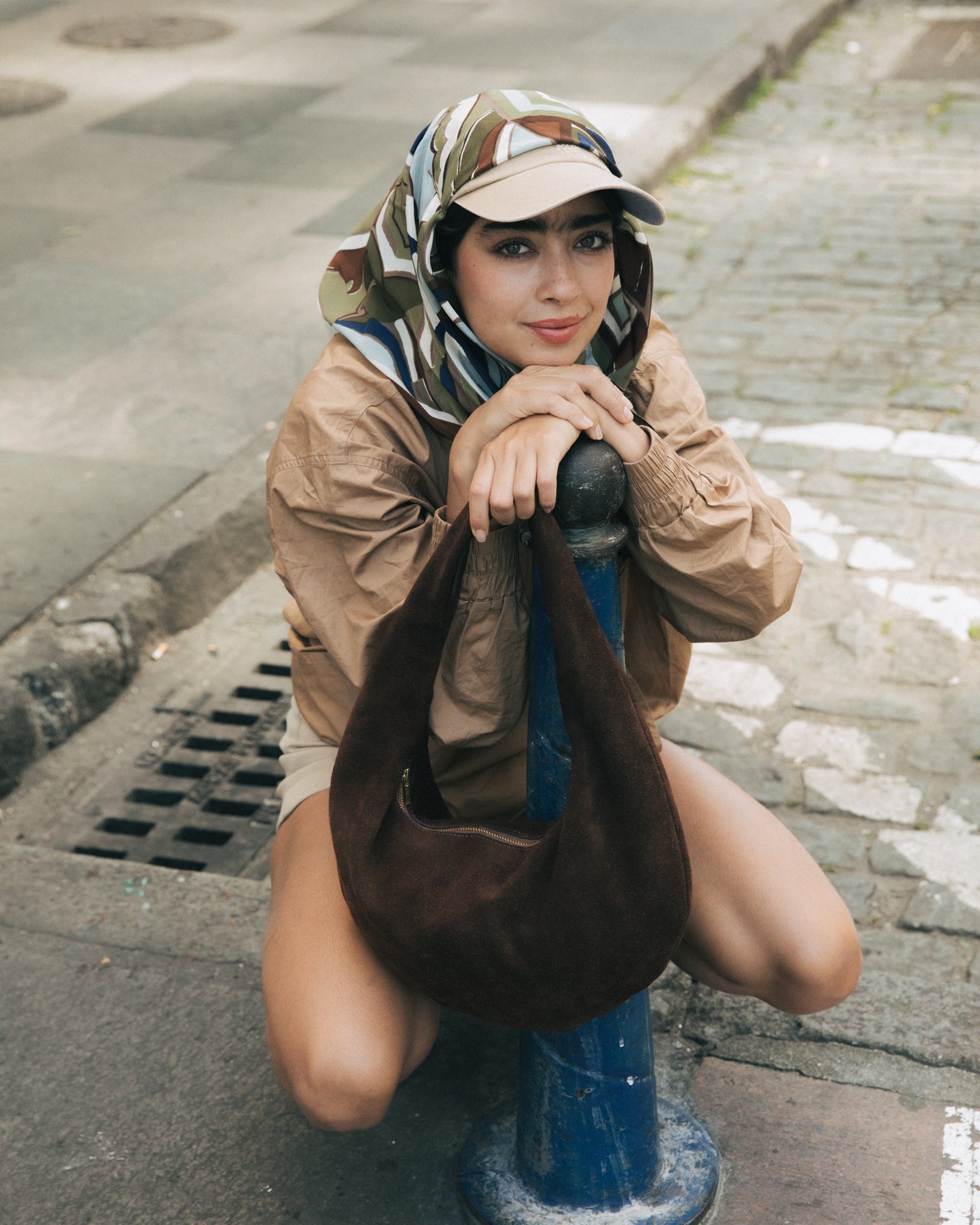 Suede Slouchy Shoulder Bag Chestnut