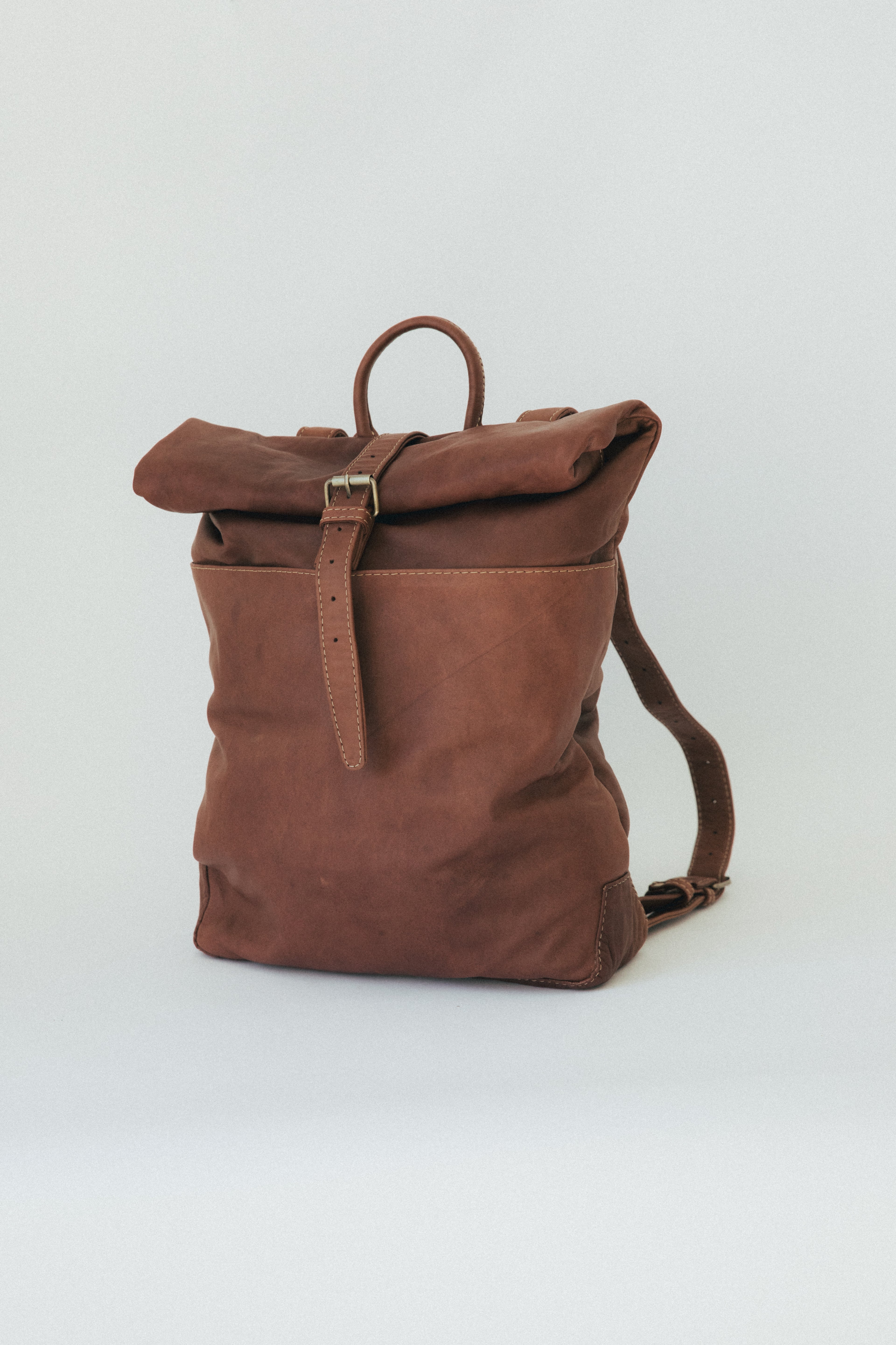 Soft Leather Rolltop Backpack 16" Chestnut