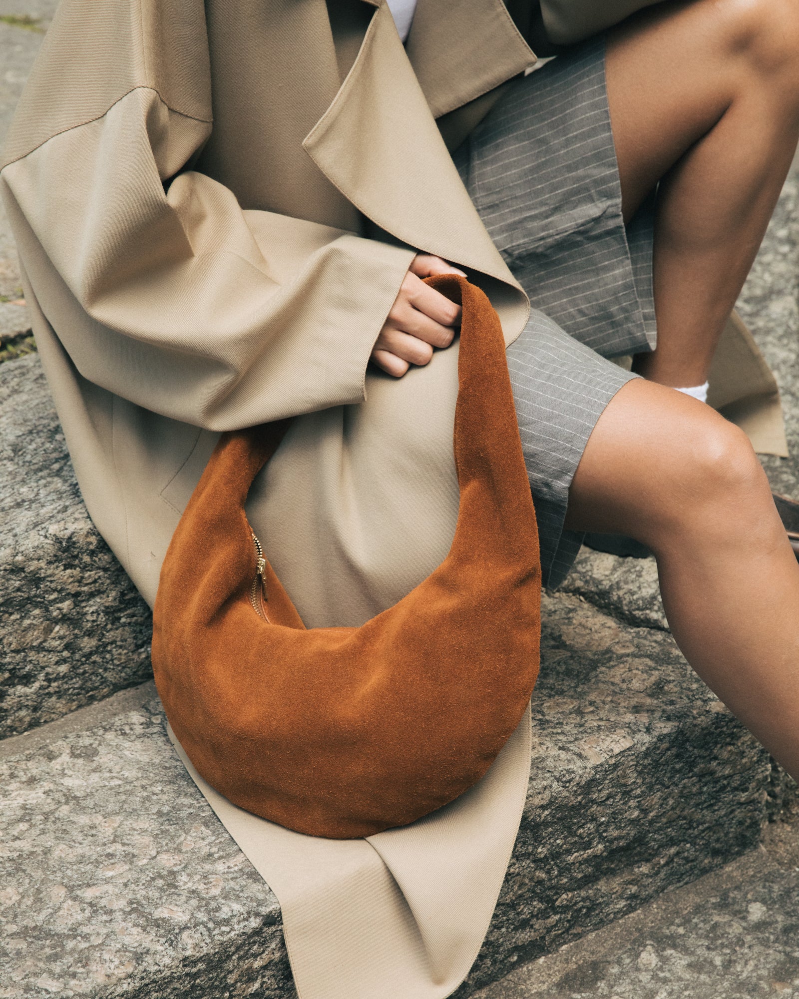 Suede Slouchy Shoulder Bag Cognac