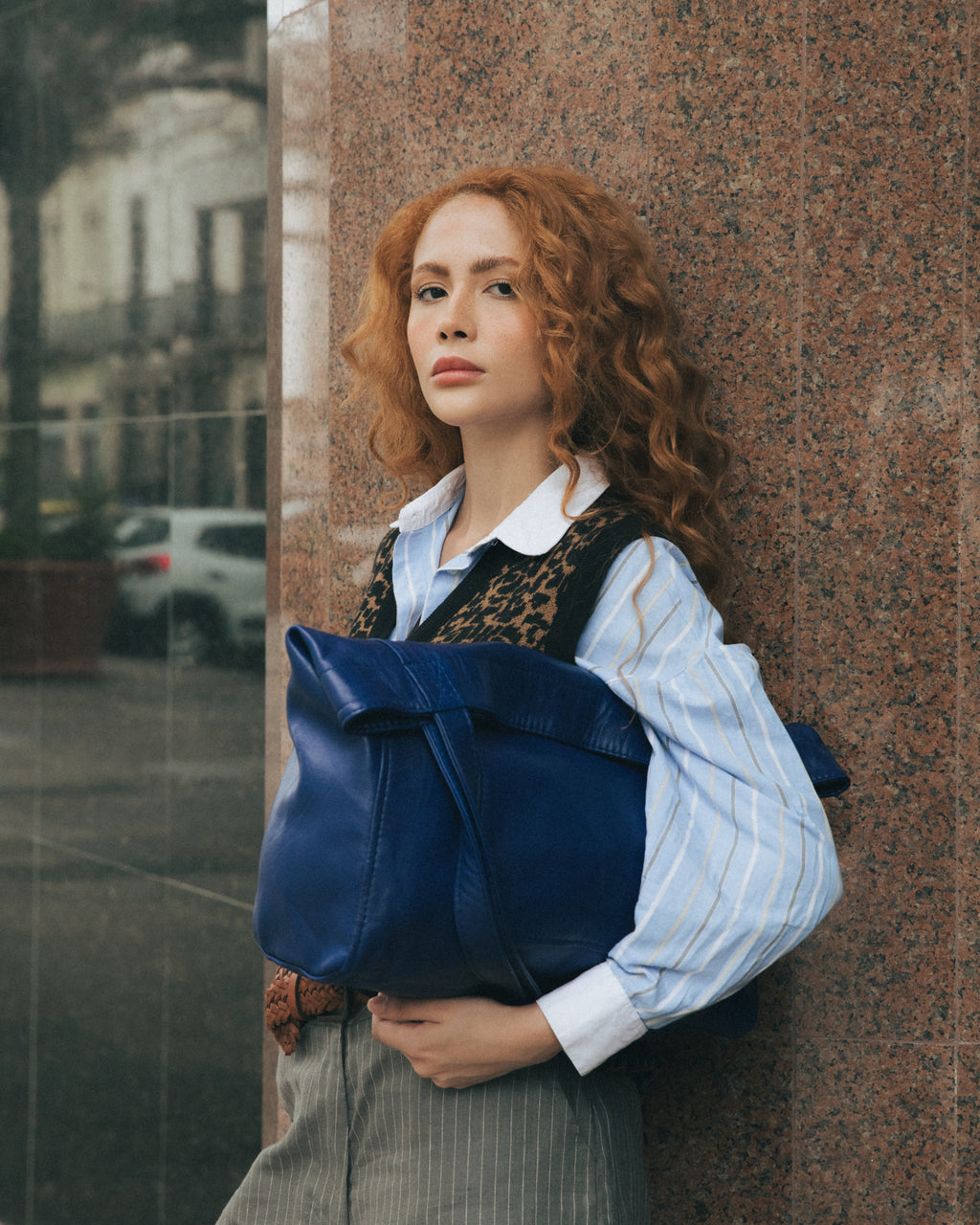 Soft Leather Maxi Tote Deep Blue