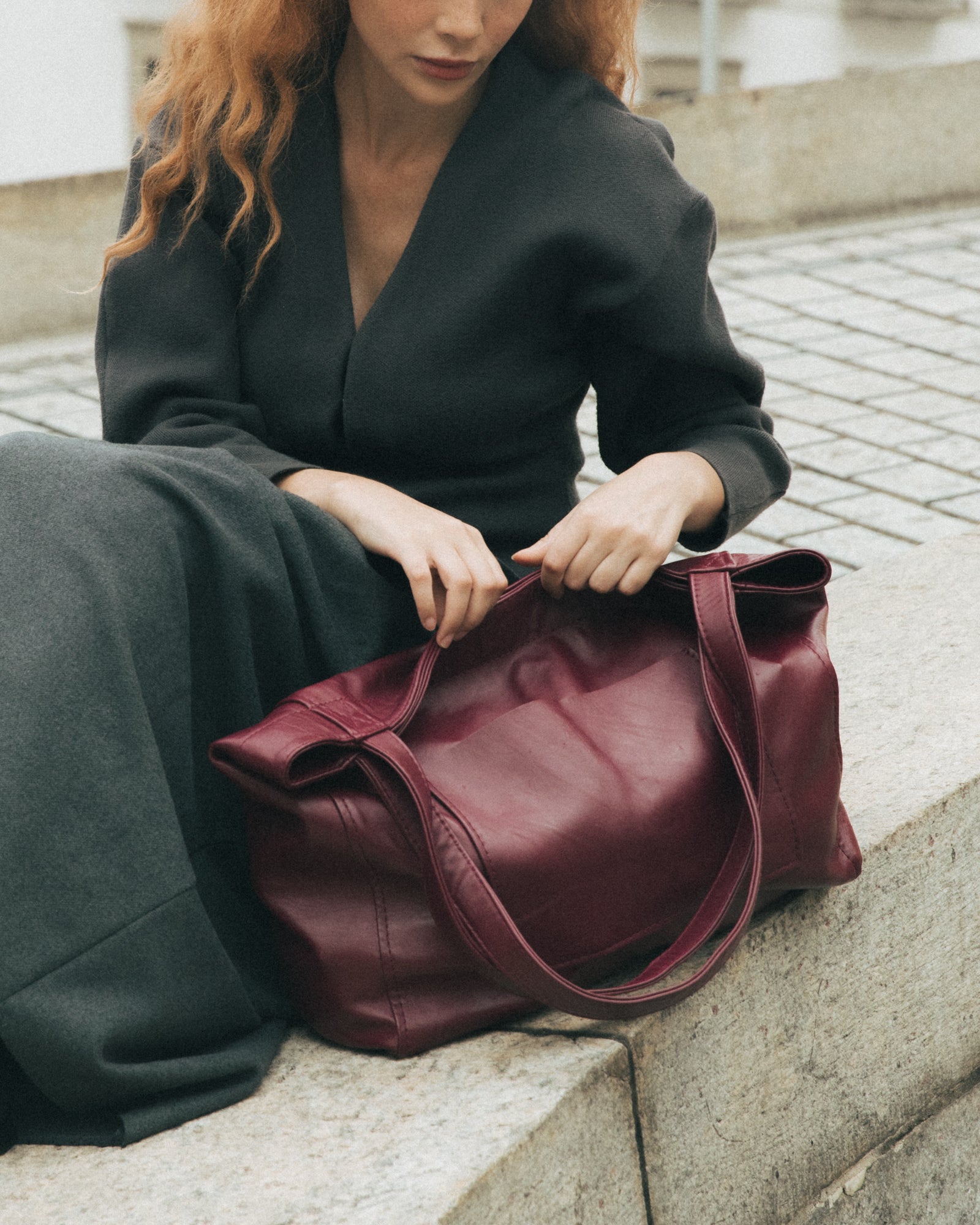 Soft Leather Maxi Tote Oxblood