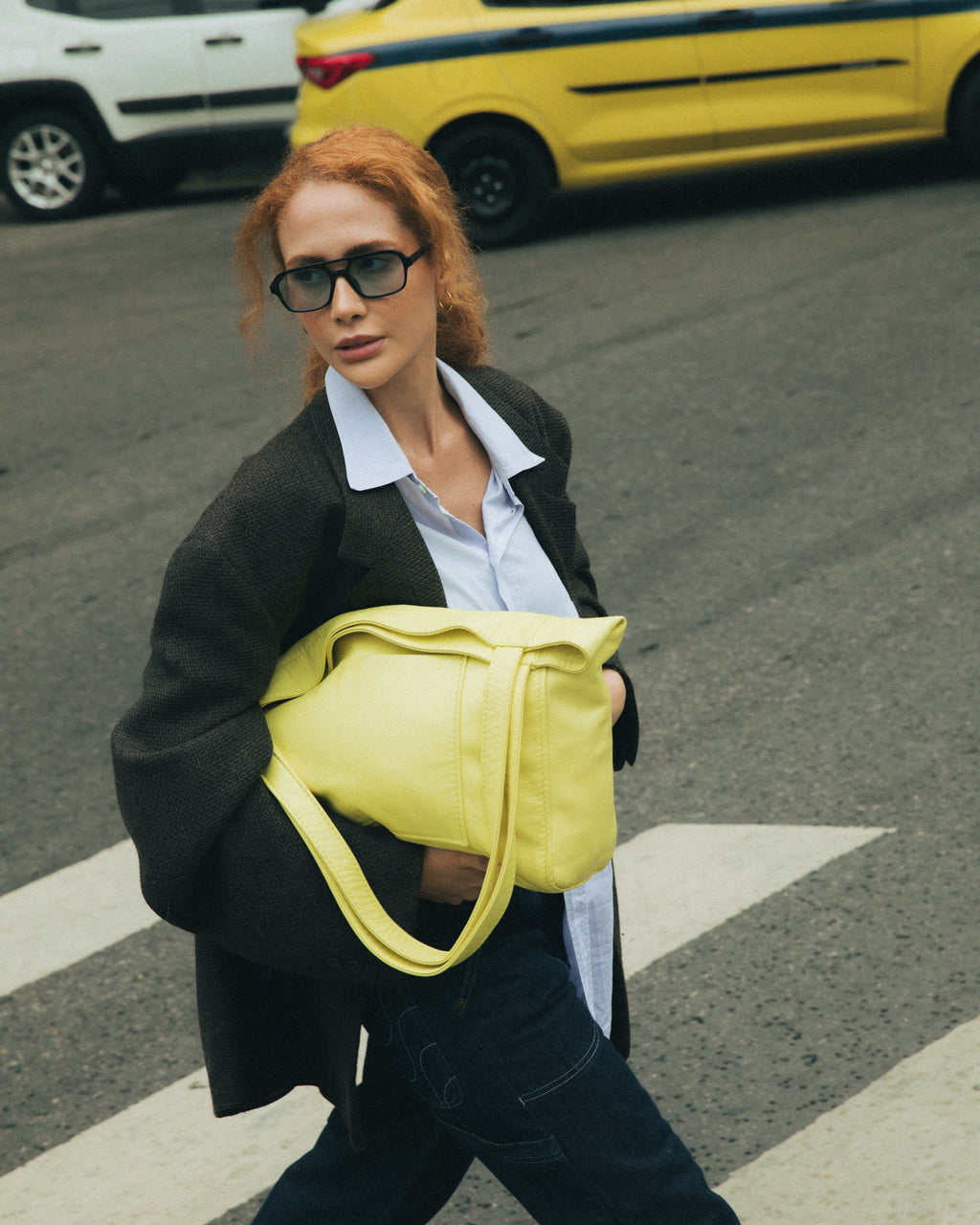 Soft Leather Maxi Tote Butter Yellow