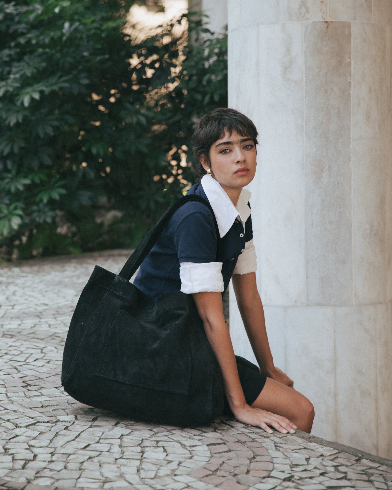 Suede Leather Maxi Tote Black