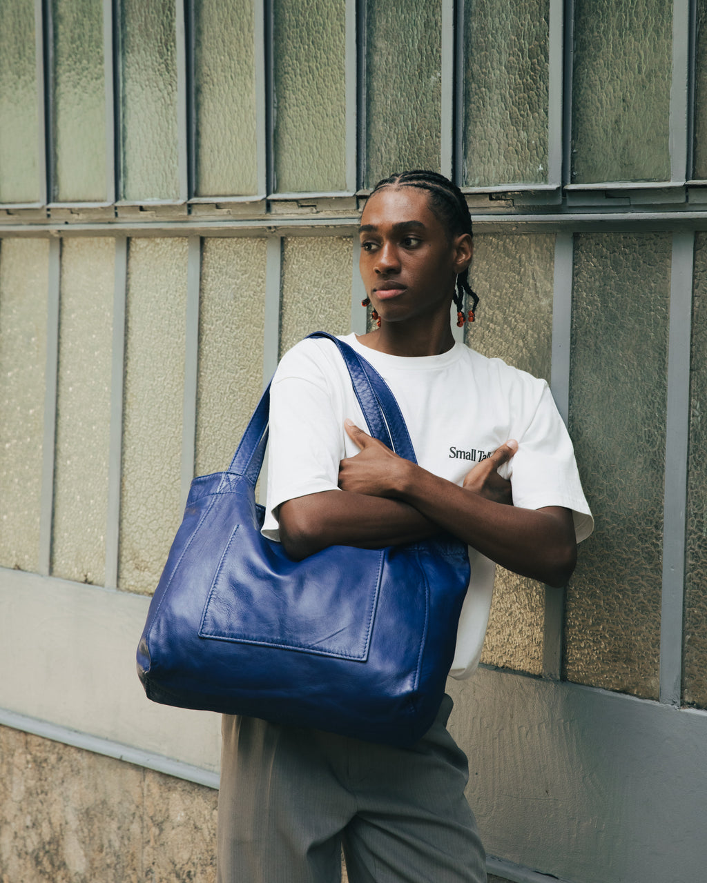 Soft Leather Maxi Tote Deep Blue