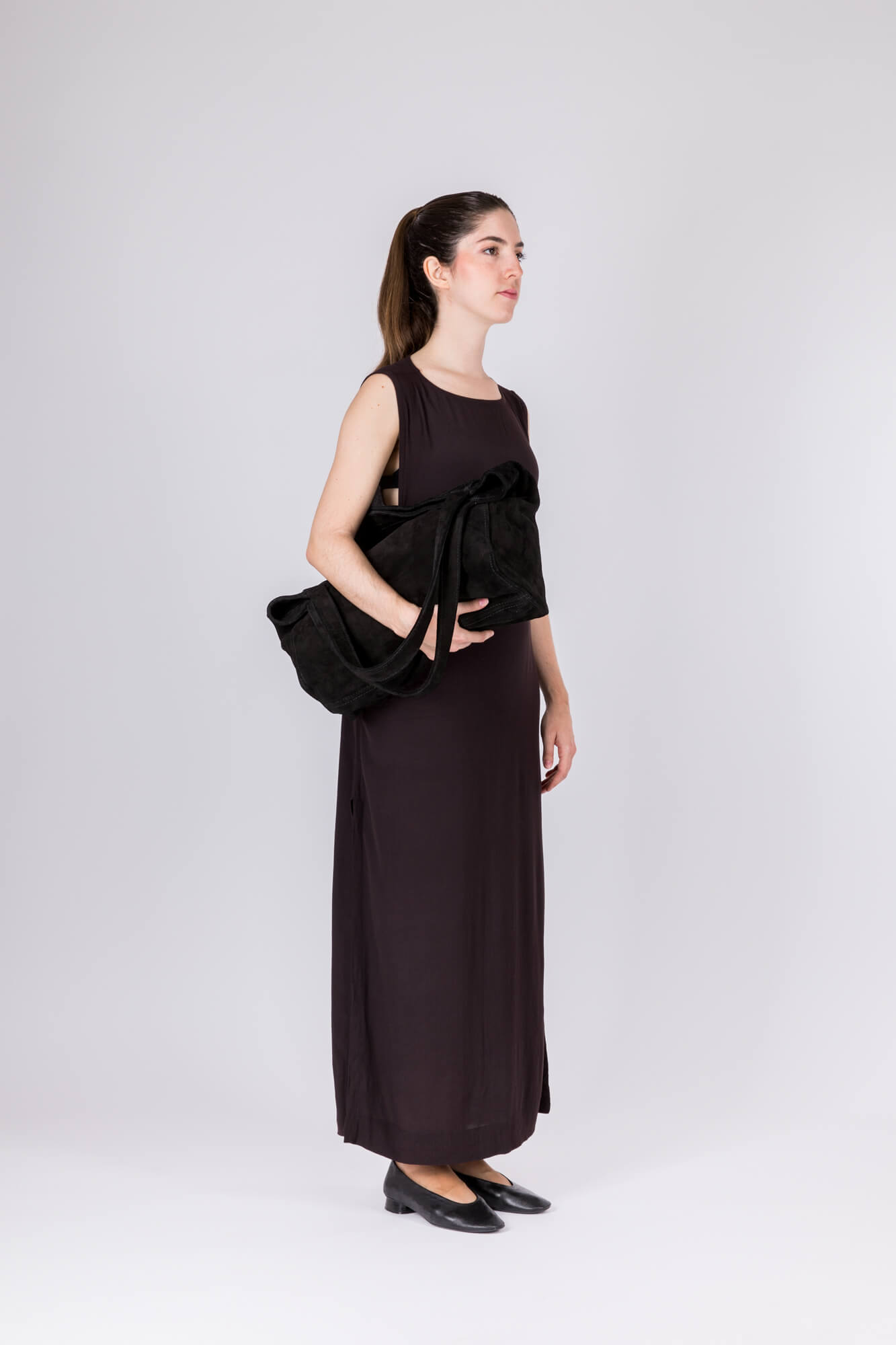 Suede Leather Maxi Tote Black