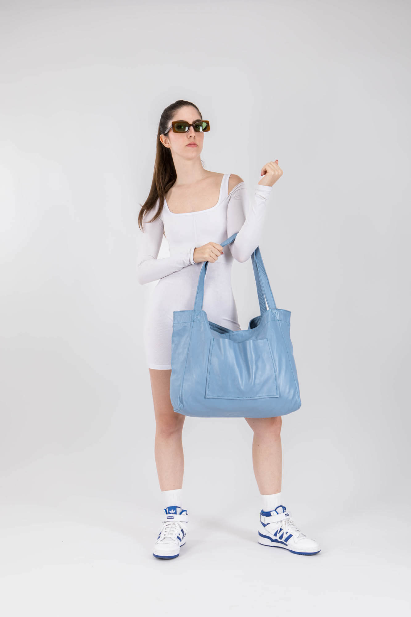 Soft Leather Maxi Tote Blue Jeans