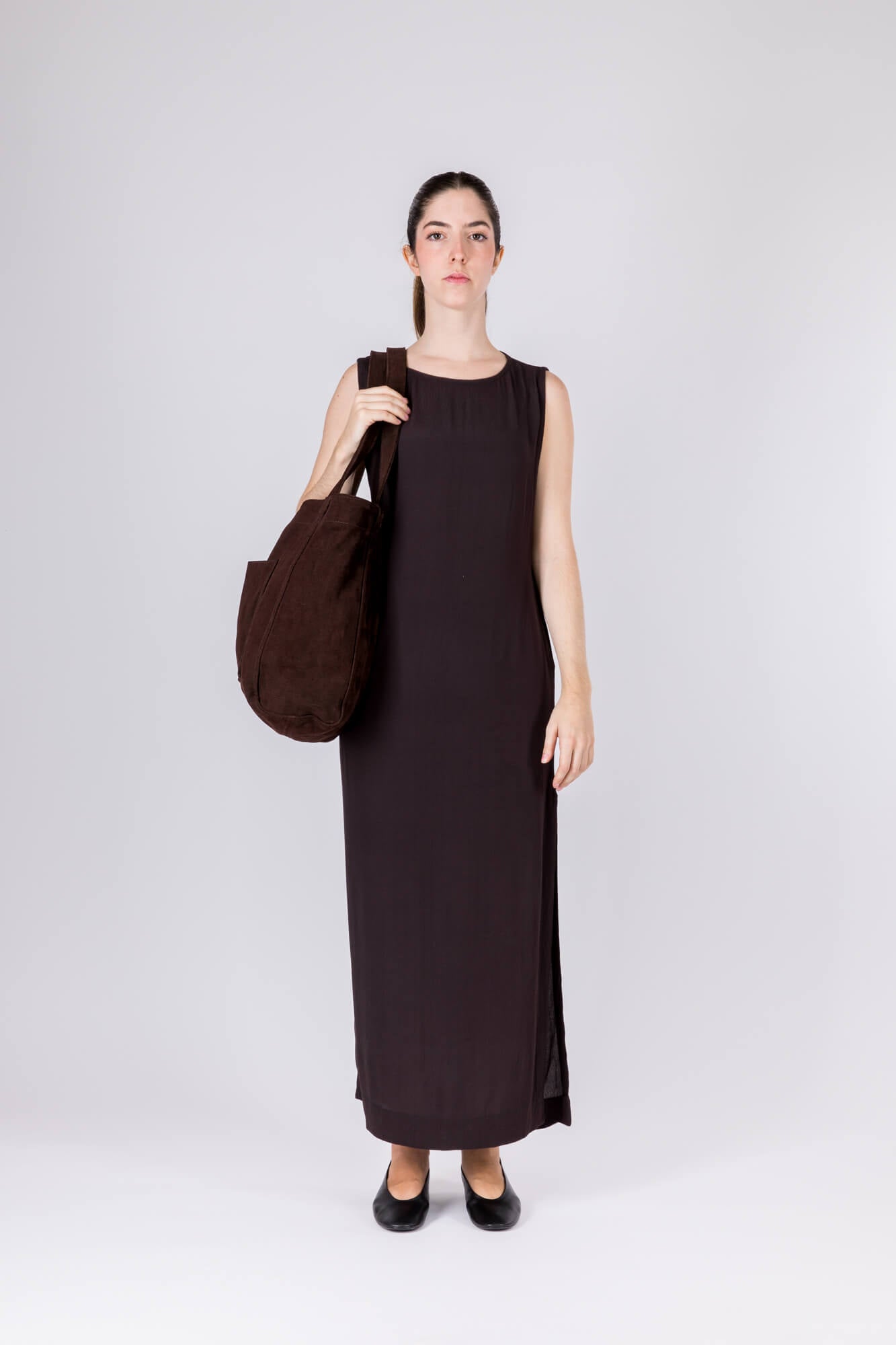 Suede Leather Maxi Tote Chestnut