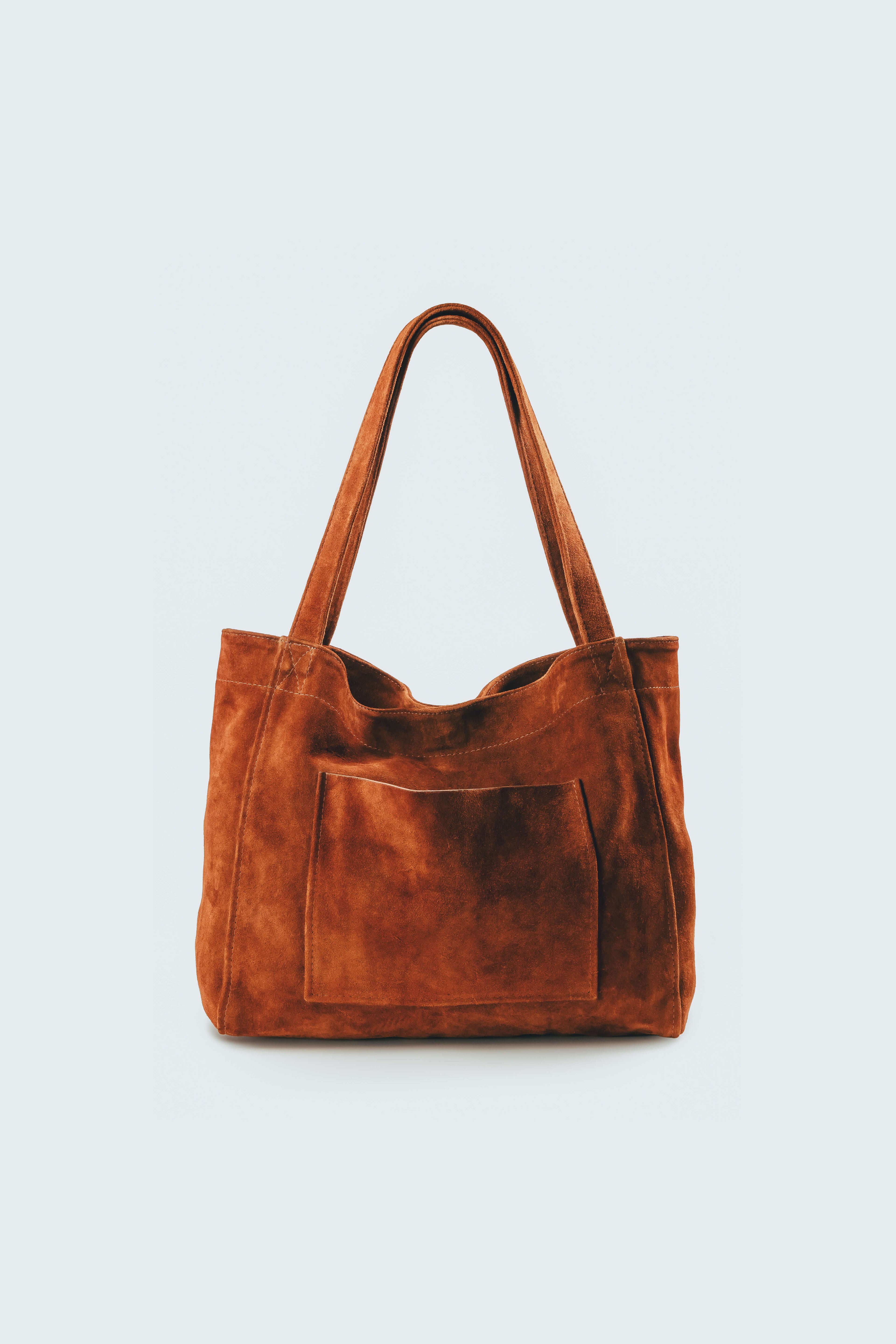 Suede Leather Medium Tote Cognac