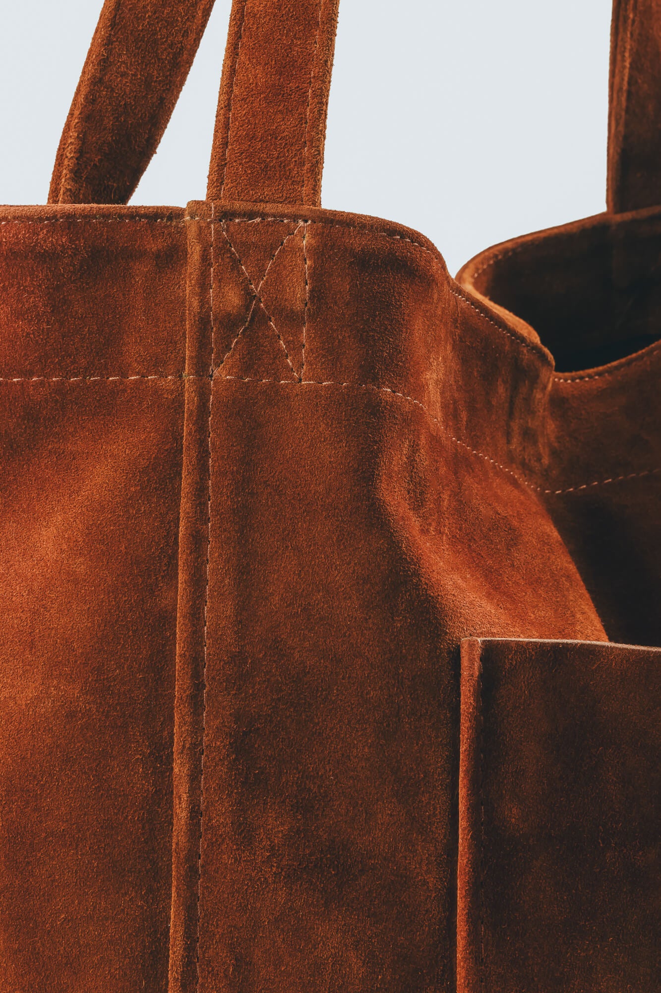 Suede Leather Maxi Tote Cognac