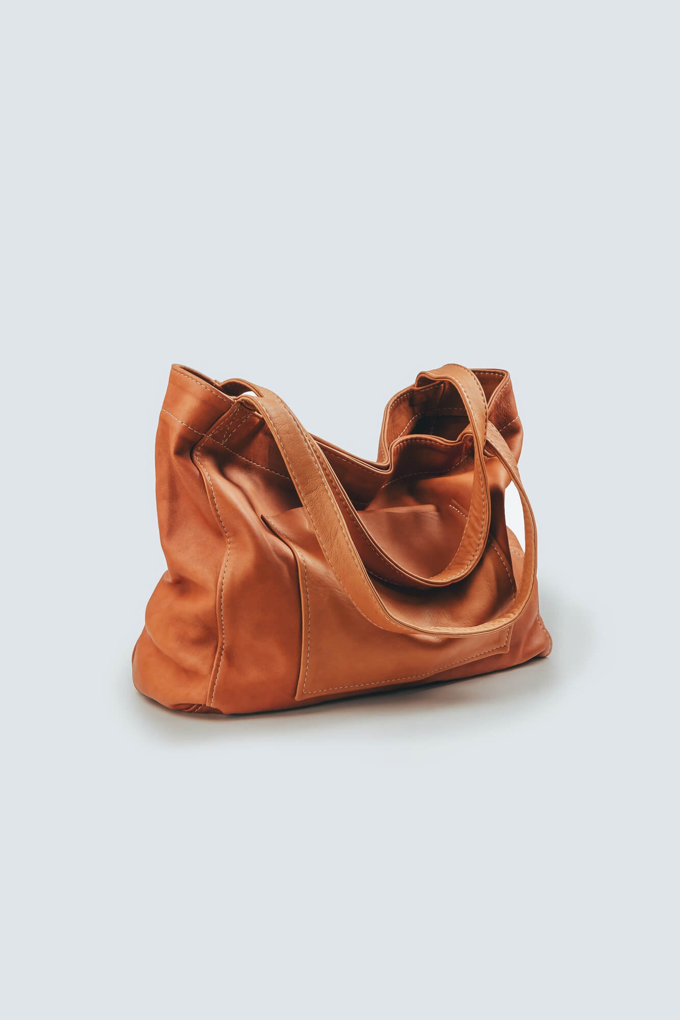Soft Leather Maxi Tote Cognac