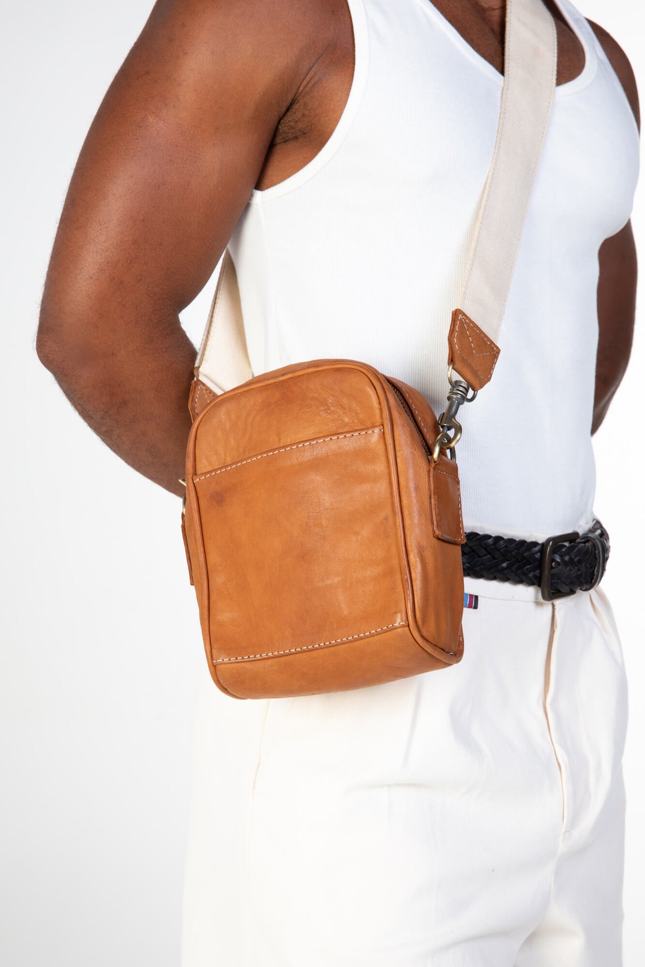 Soft Leather Crossbody Pouch Cognac