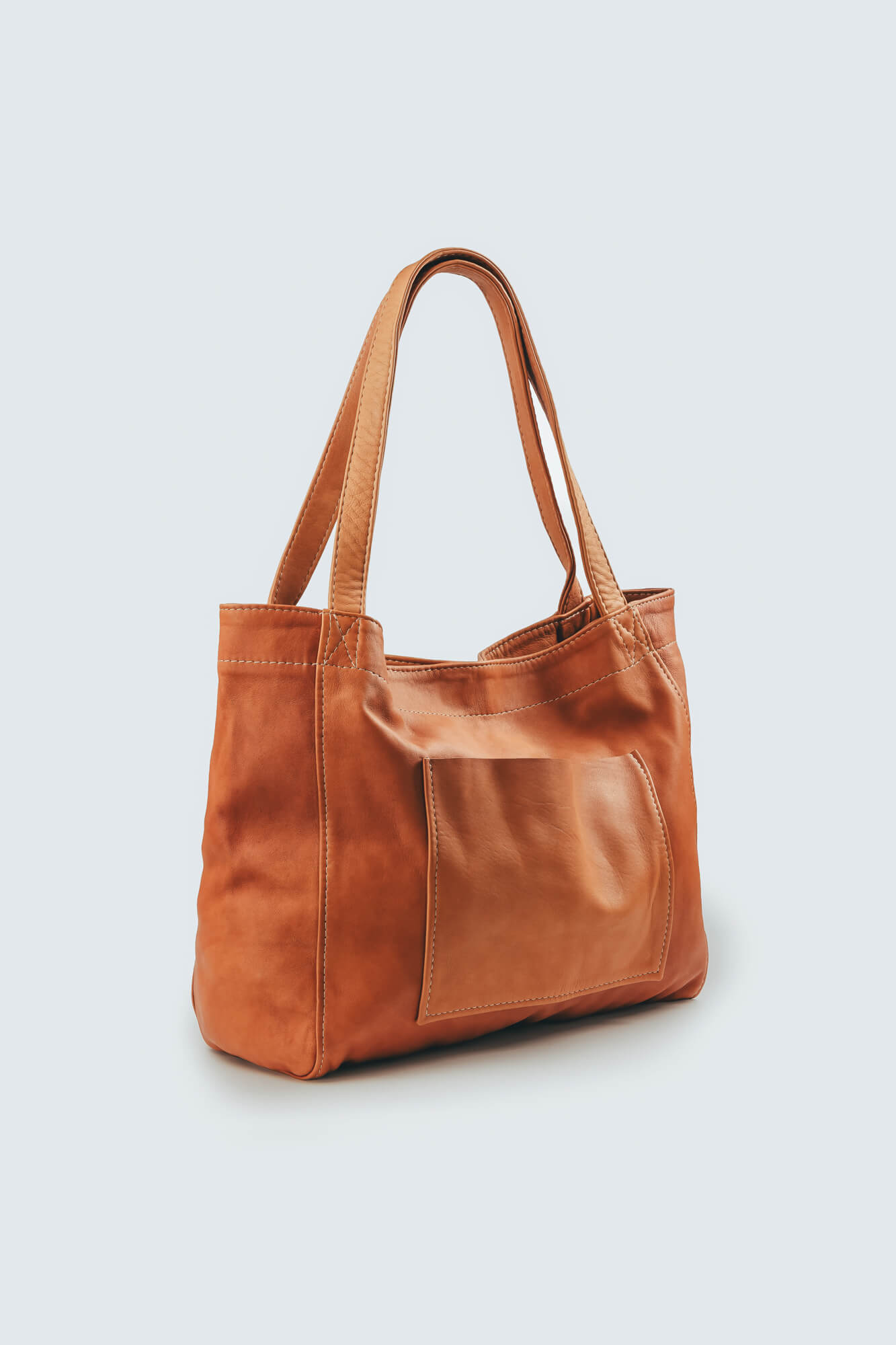 Soft Leather Maxi Tote Cognac