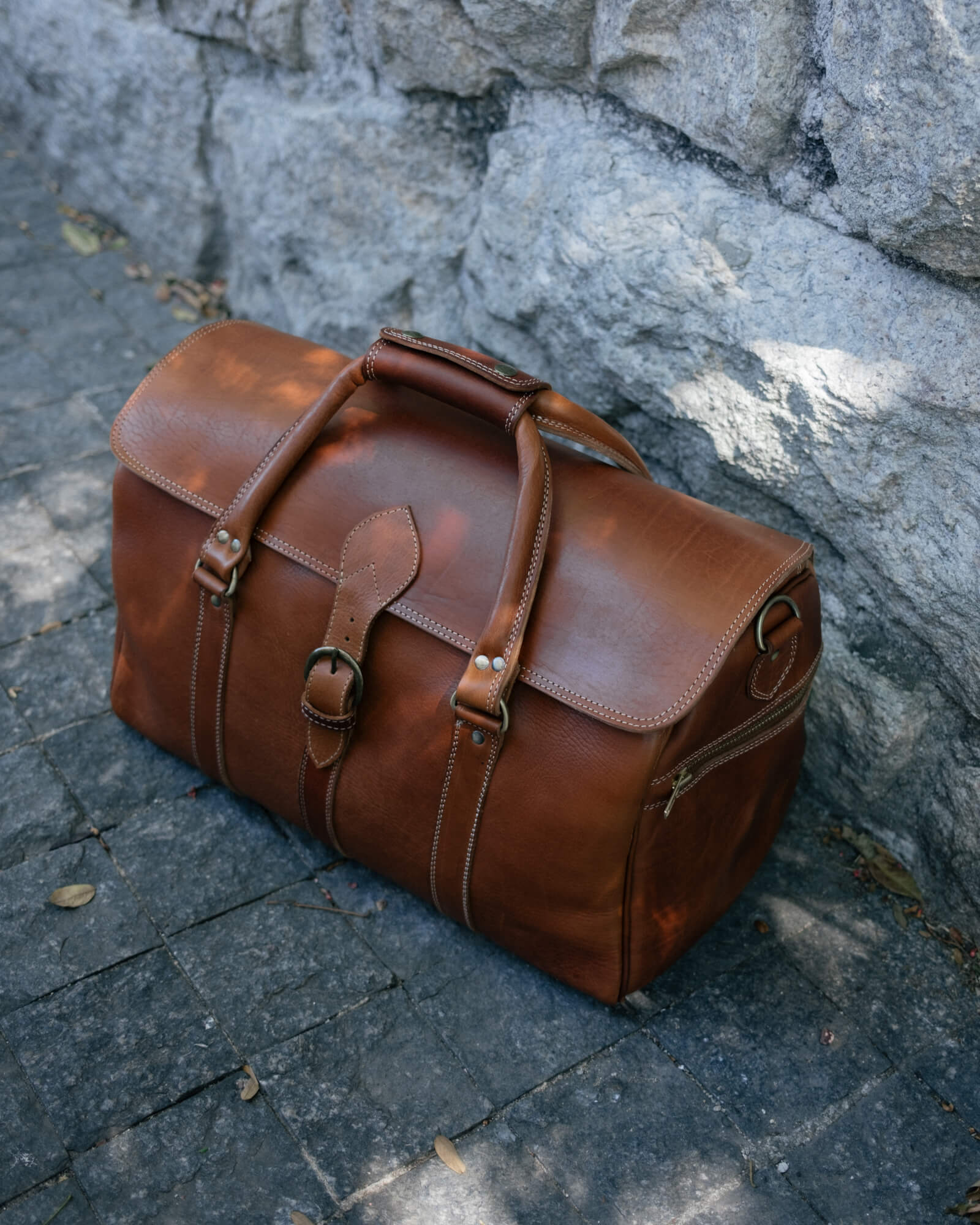 Leather Medium Duffle Bag Cognac