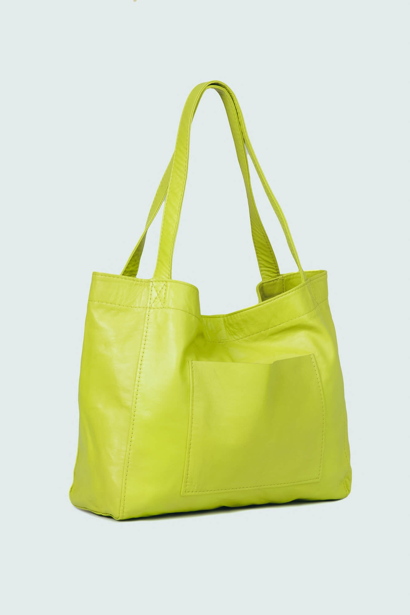 Soft Leather Maxi Tote Acid Green