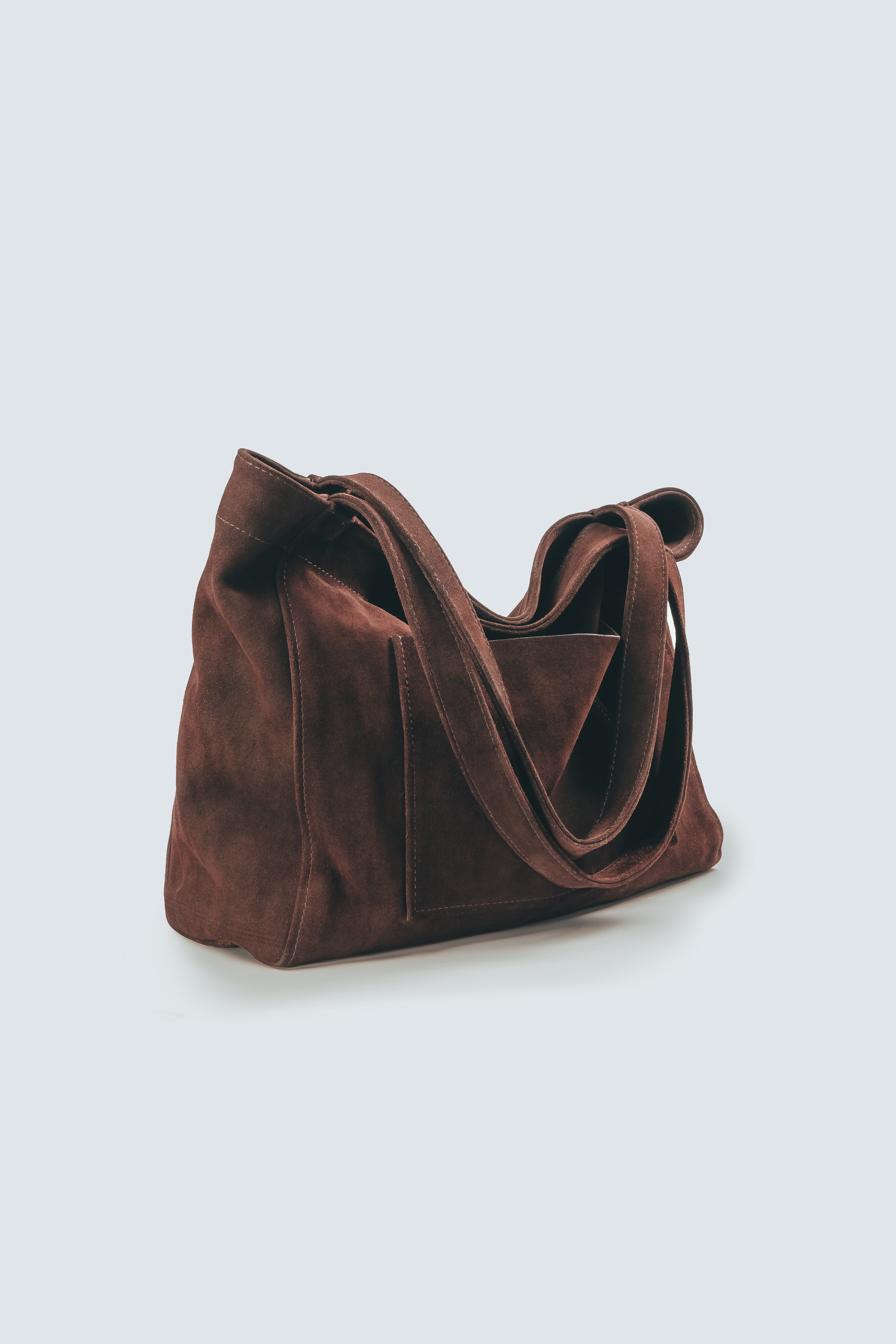 Suede Leather Medium Tote Chestnut