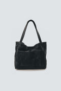 Suede Leather Medium Tote Black