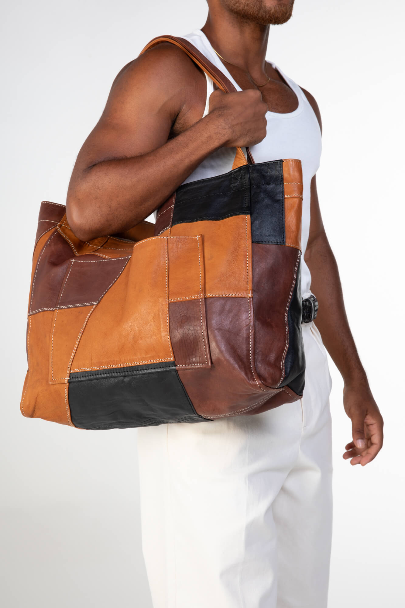 Up-cycled Patchwork Soft Leather Maxi Tote