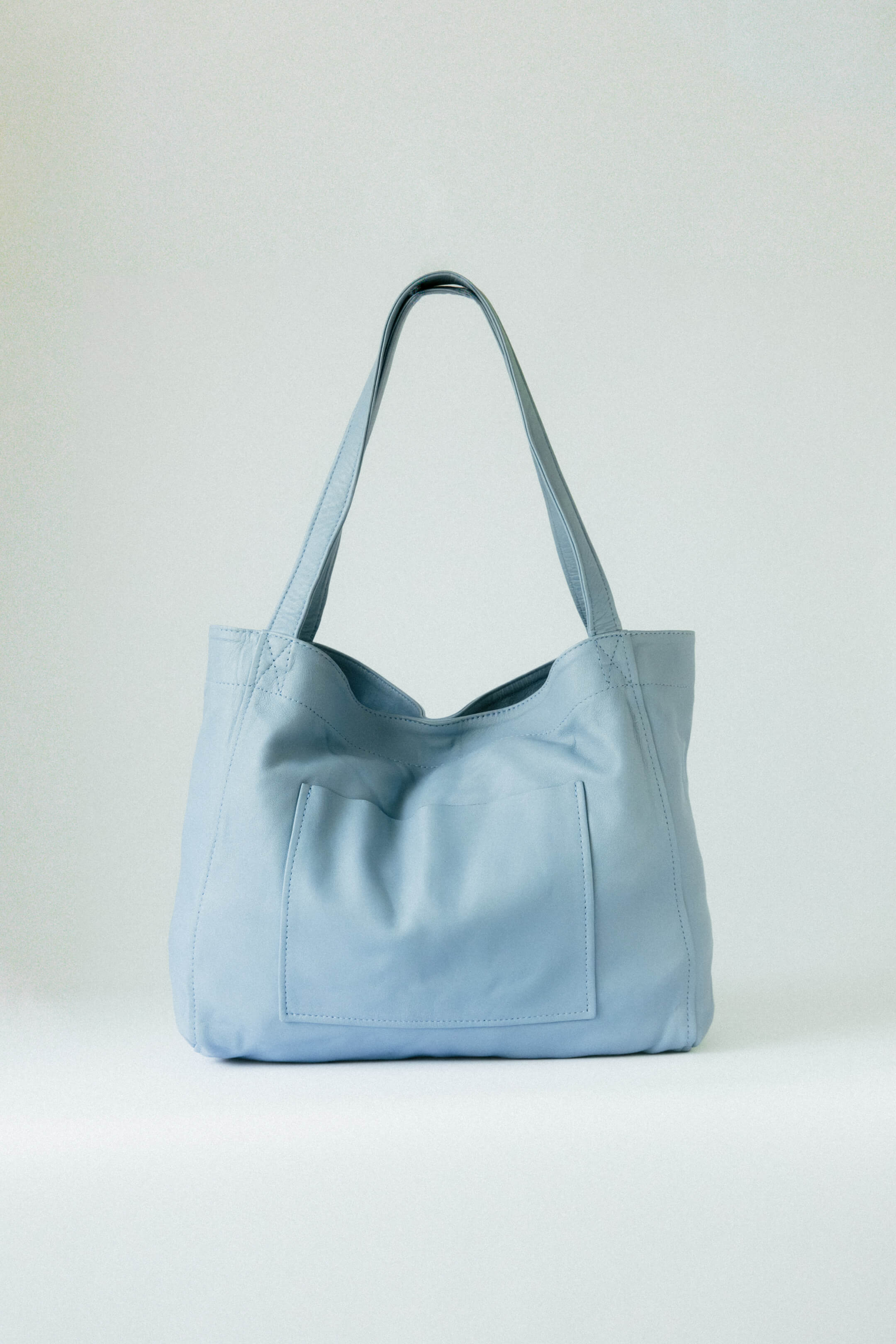 Soft Leather Maxi Tote Blue Jeans