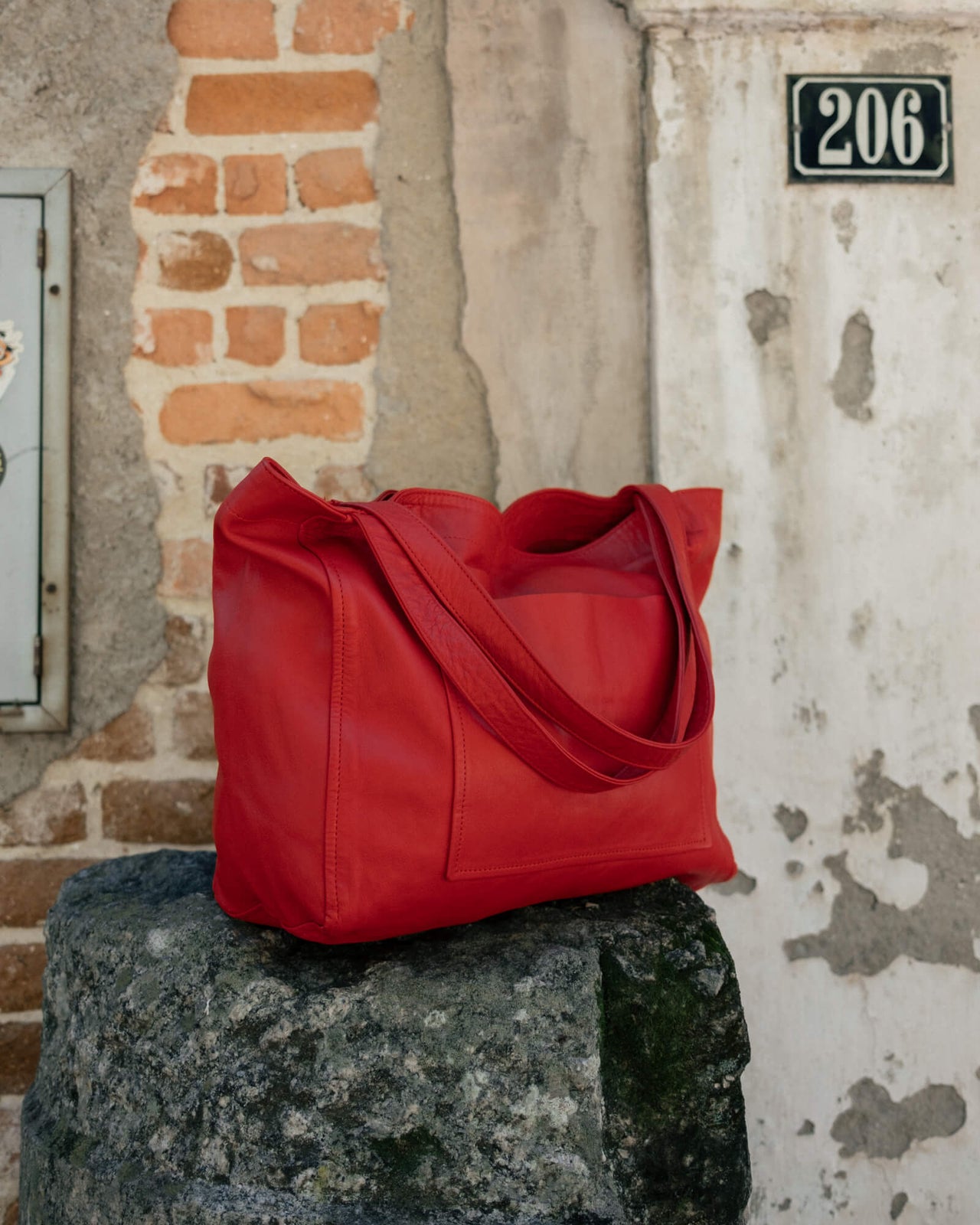 Soft Leather Maxi Tote Red