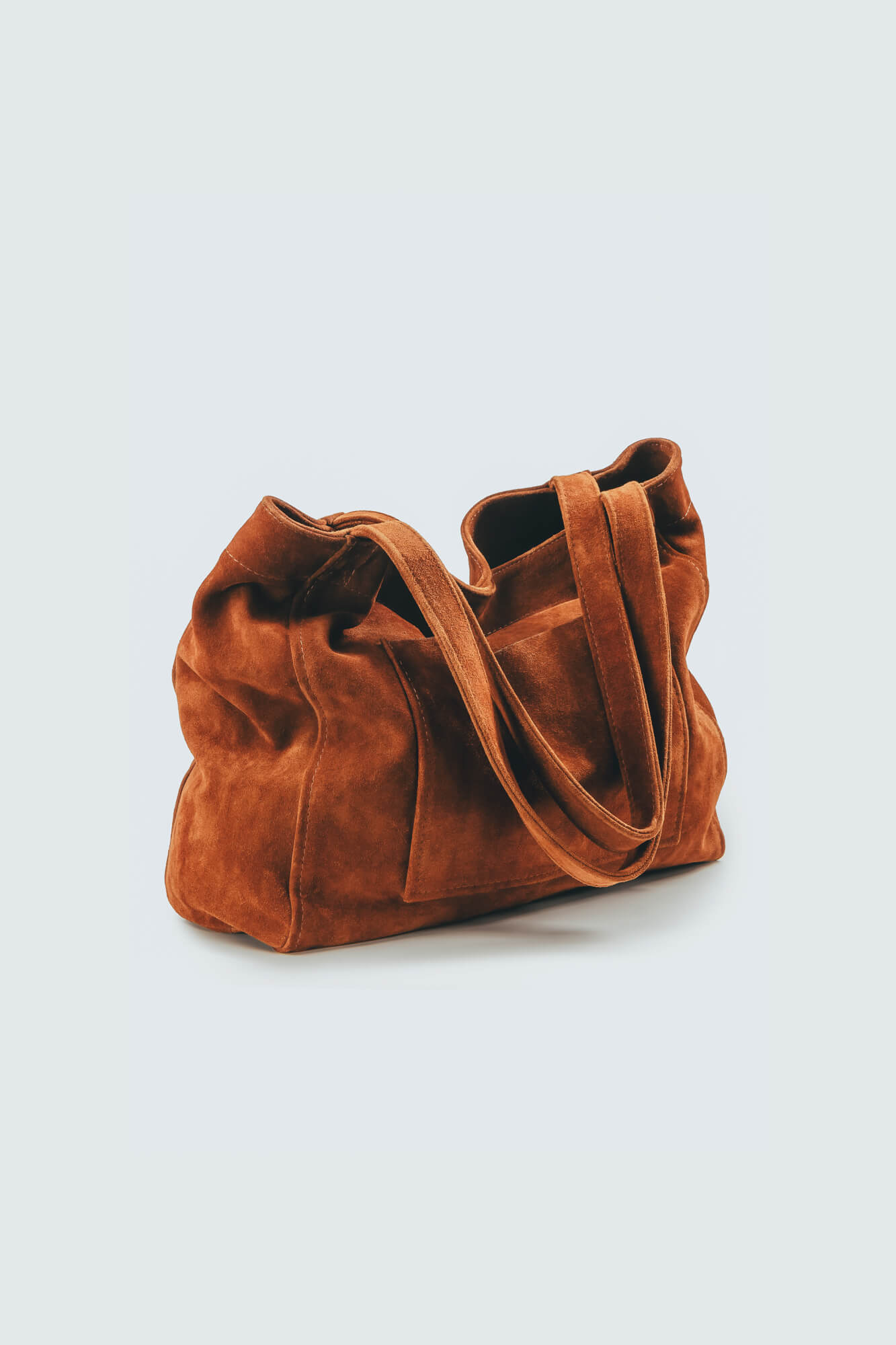 Suede Leather Maxi Tote Cognac