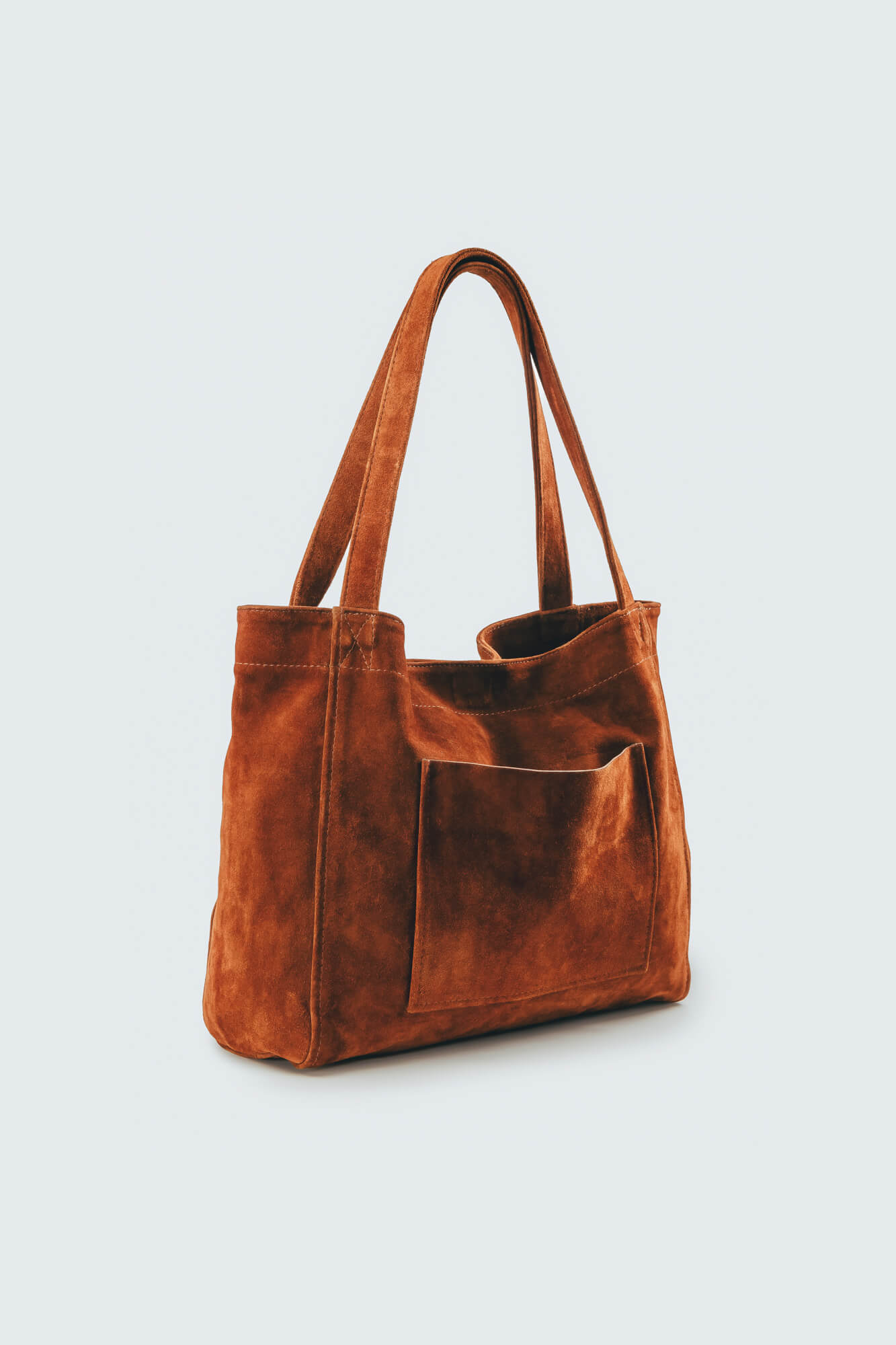 Suede Leather Maxi Tote Cognac