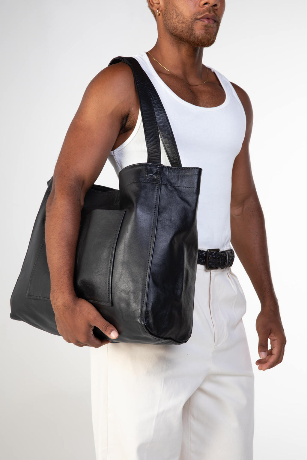 Soft Leather Maxi Tote Black