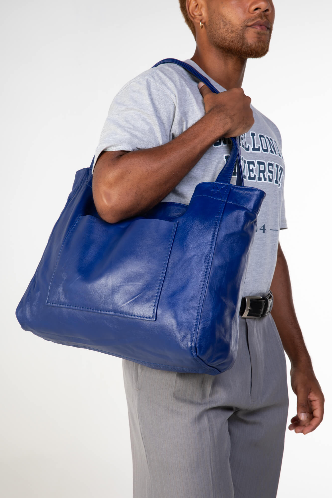 Soft Leather Maxi Tote Deep Blue