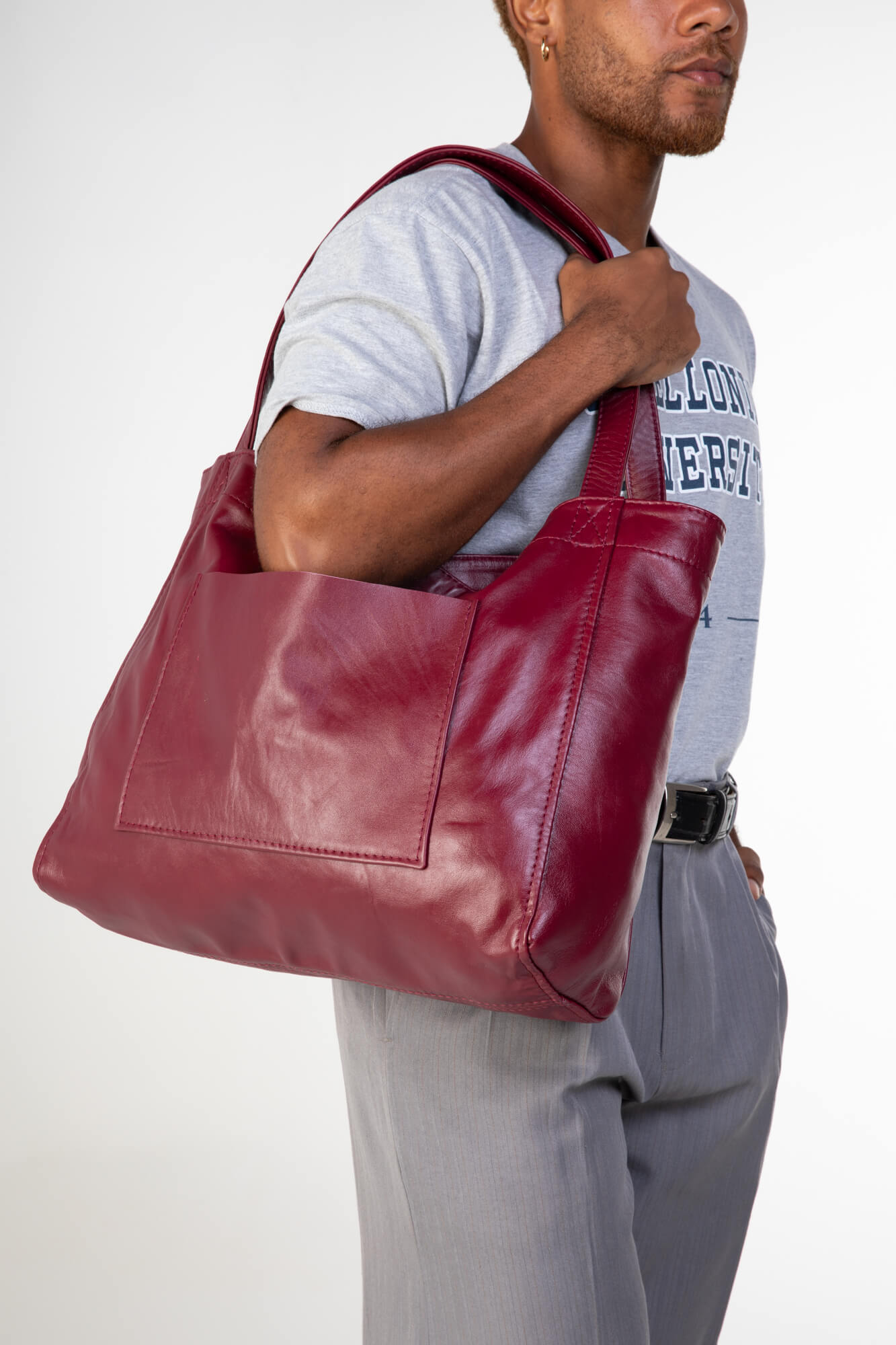 Soft Leather Maxi Tote Oxblood