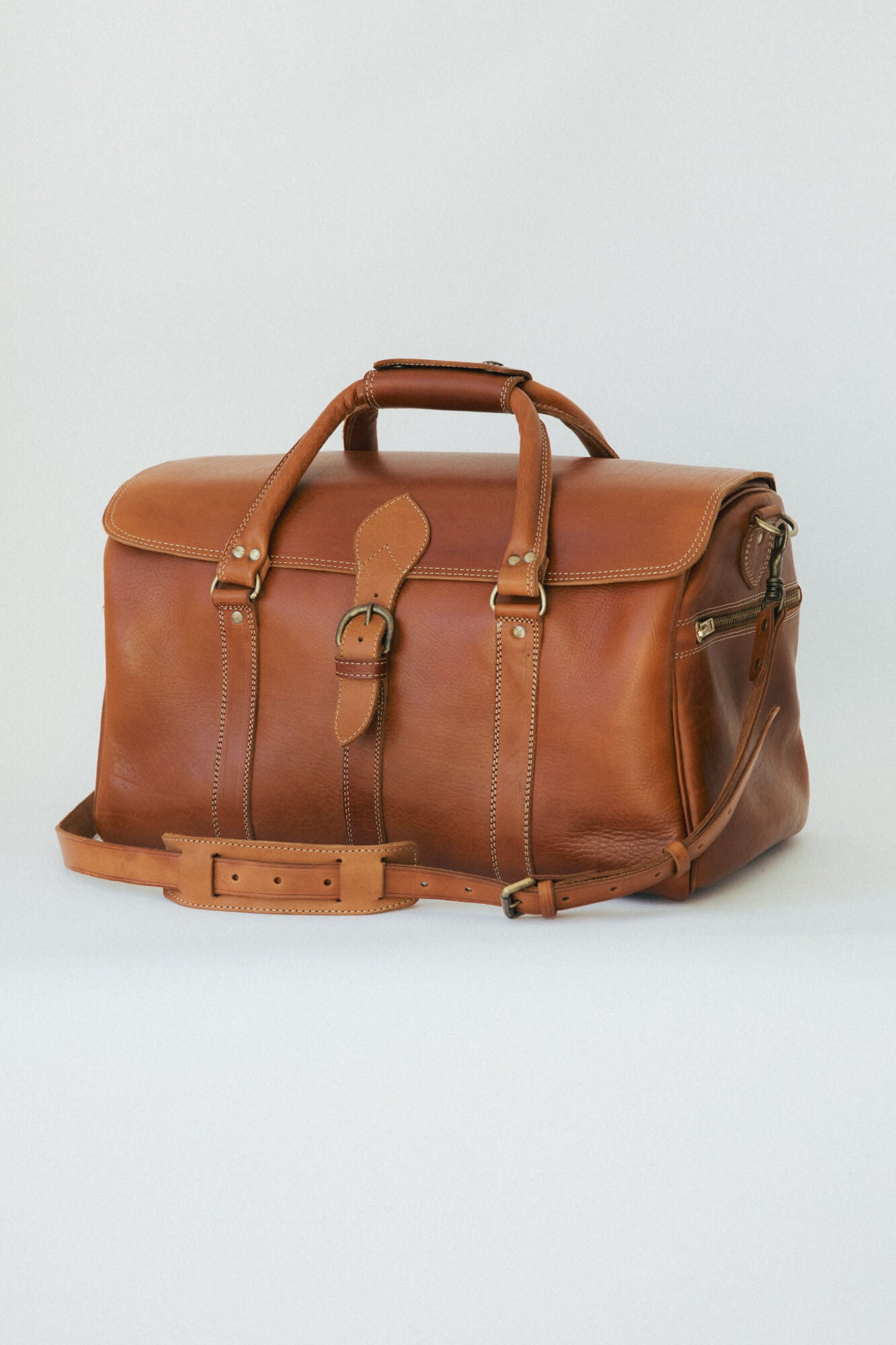 Leather Medium Duffle Bag Cognac