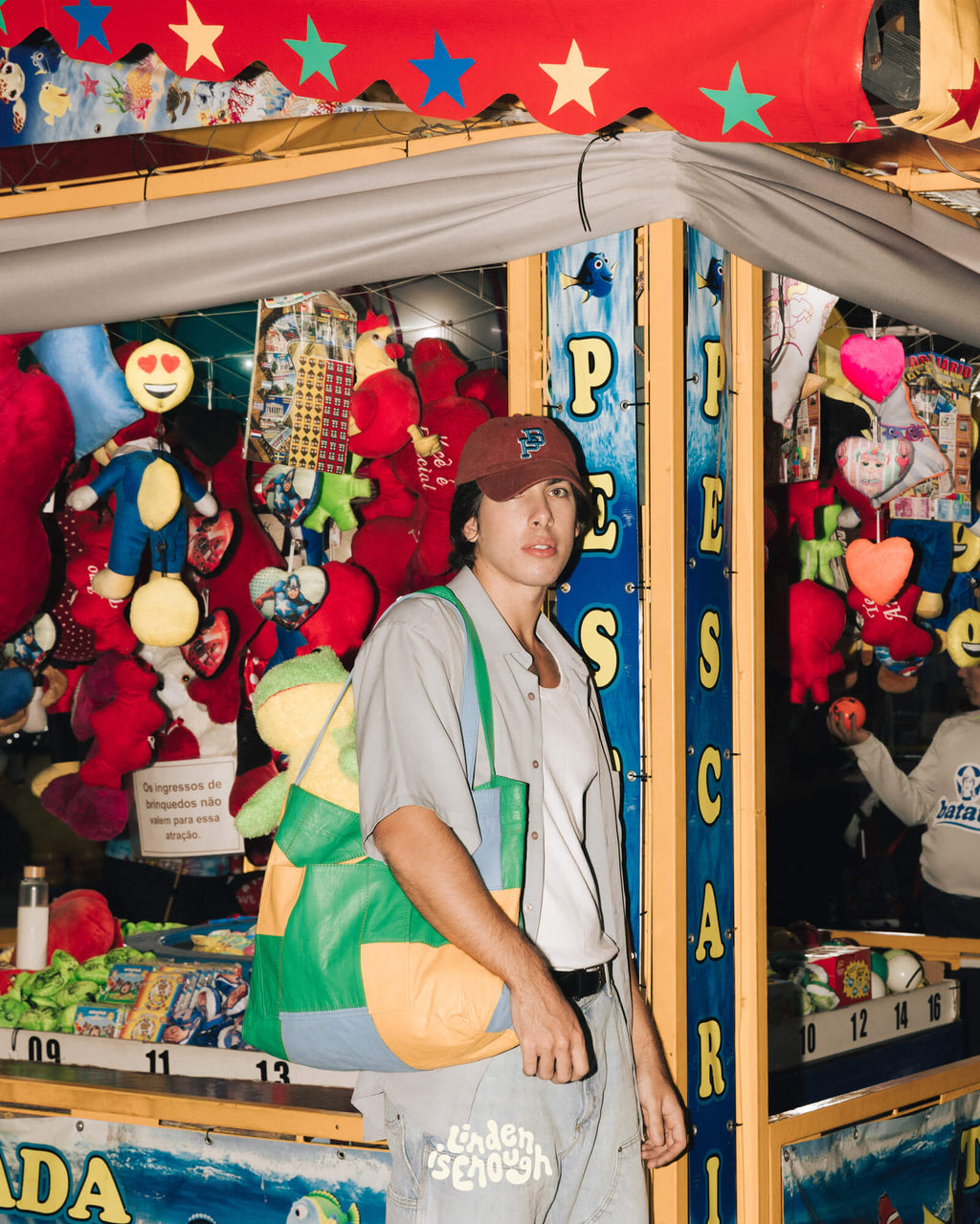 Up-cycled Patchwork Soft Leather Maxi Tote Green / Yellow / Blue