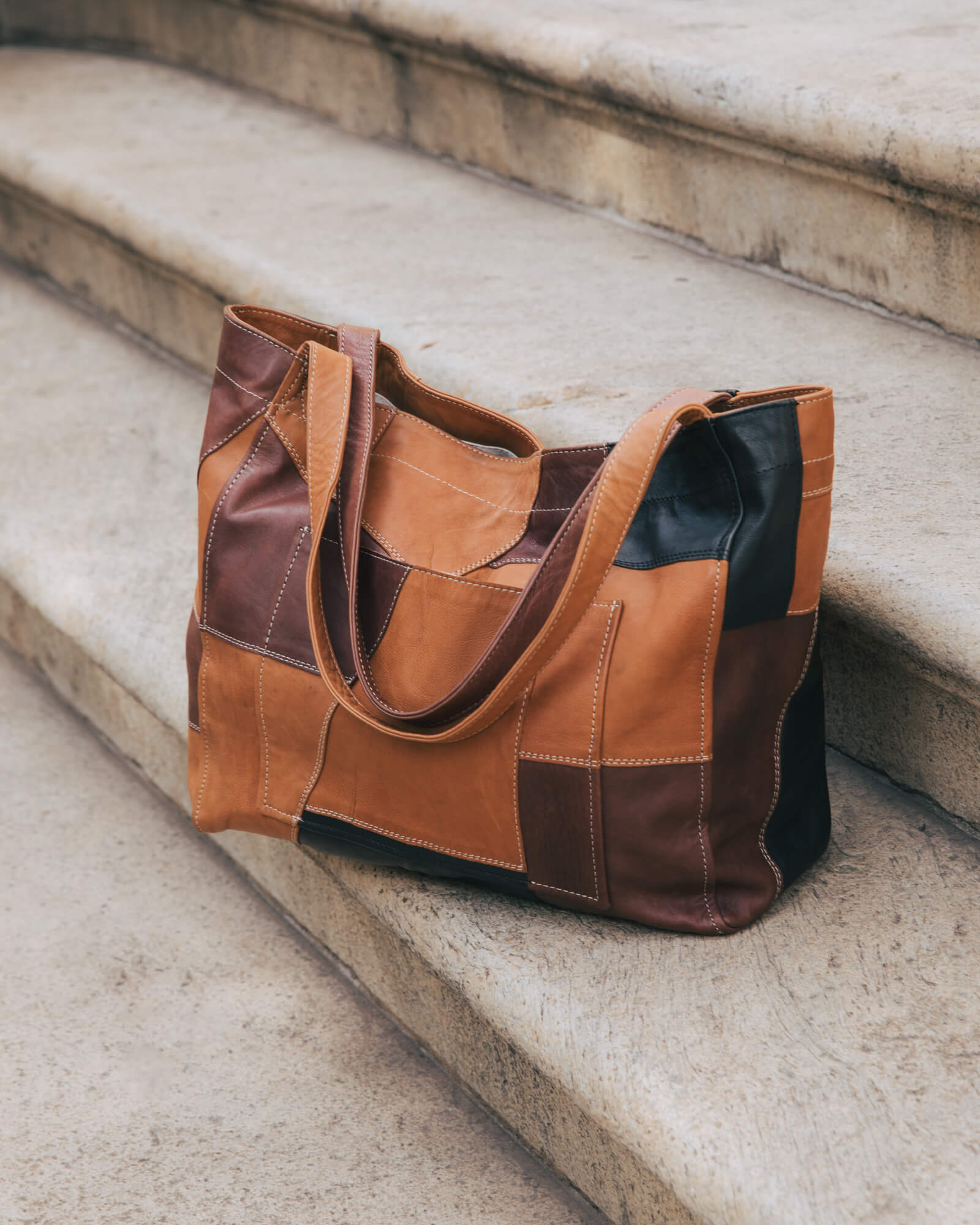 Up-cycled Patchwork Soft Leather Maxi Tote