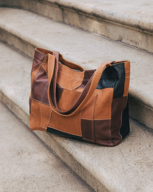 Up-cycled Patchwork Soft Leather Maxi Tote
