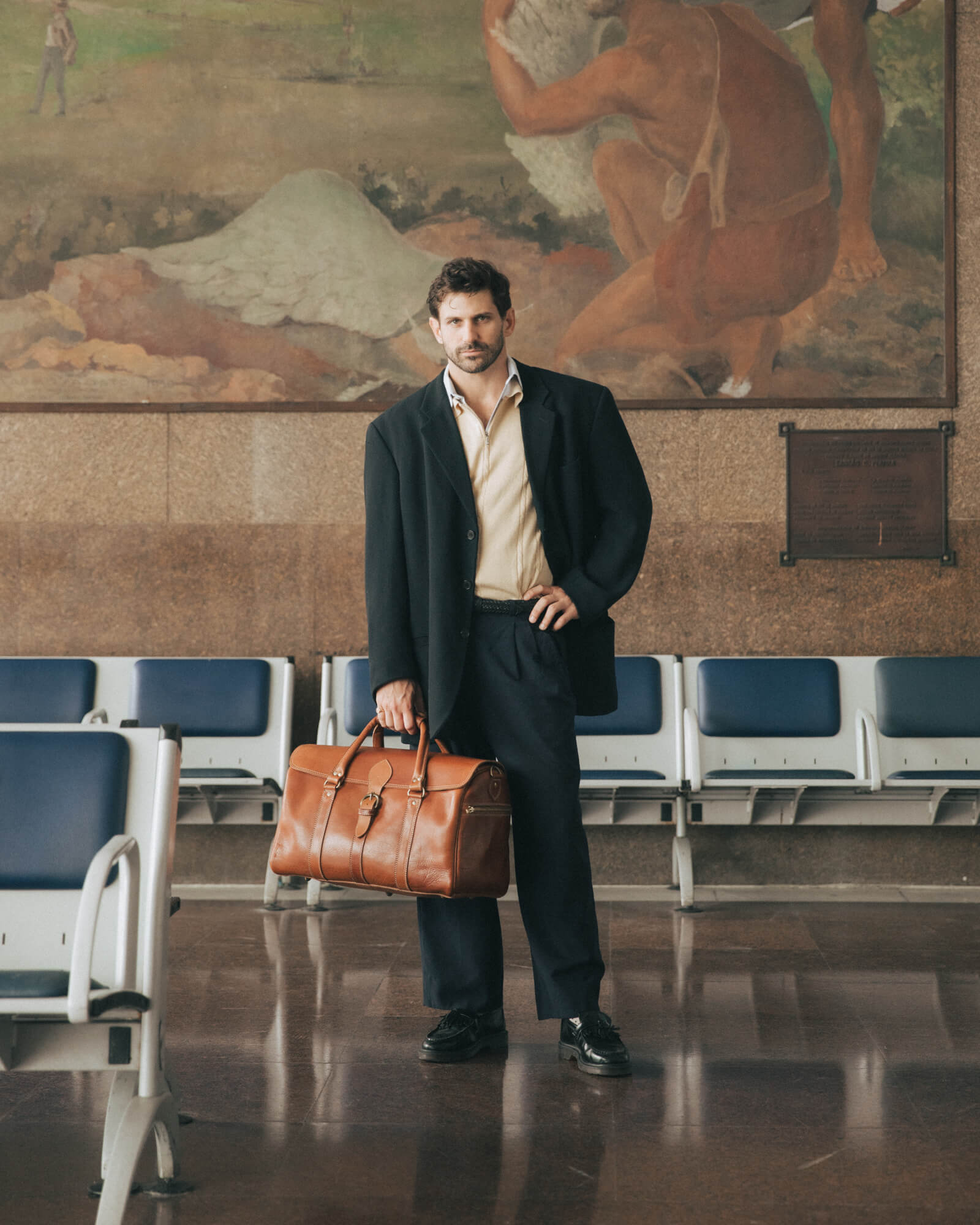 Leather Medium Duffle Bag Cognac