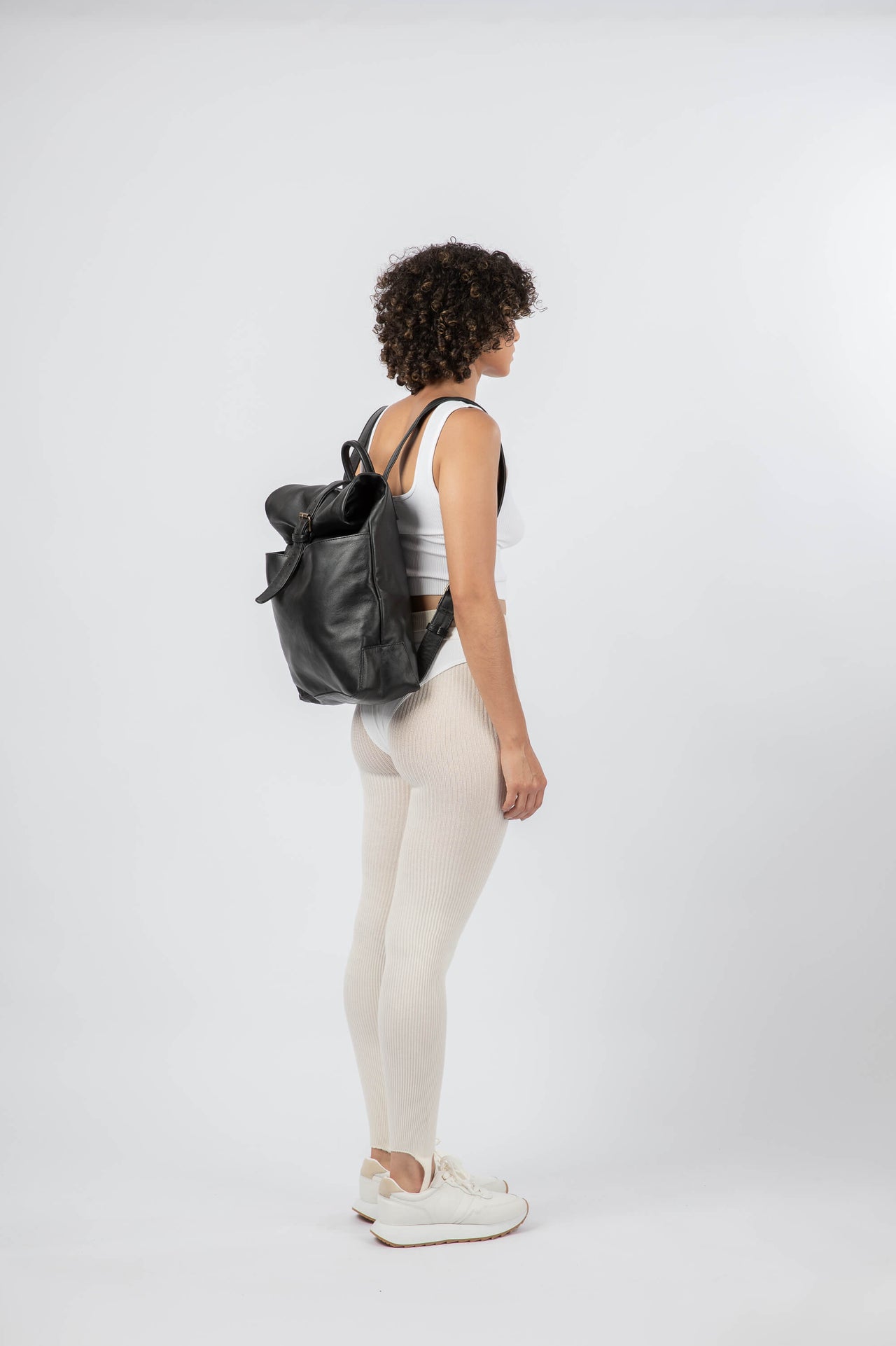 Soft Leather Rolltop Backpack 13" Black