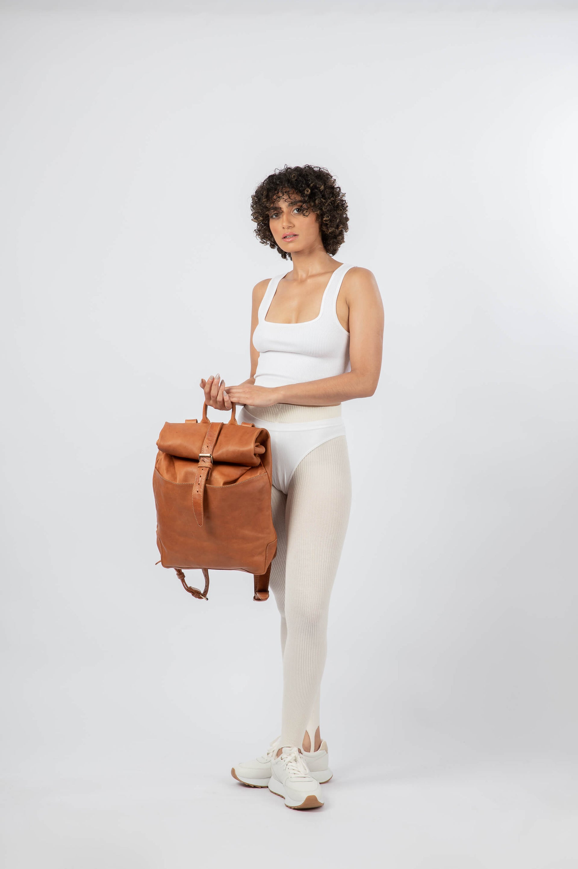 Soft Leather Rolltop Backpack 13" Cognac