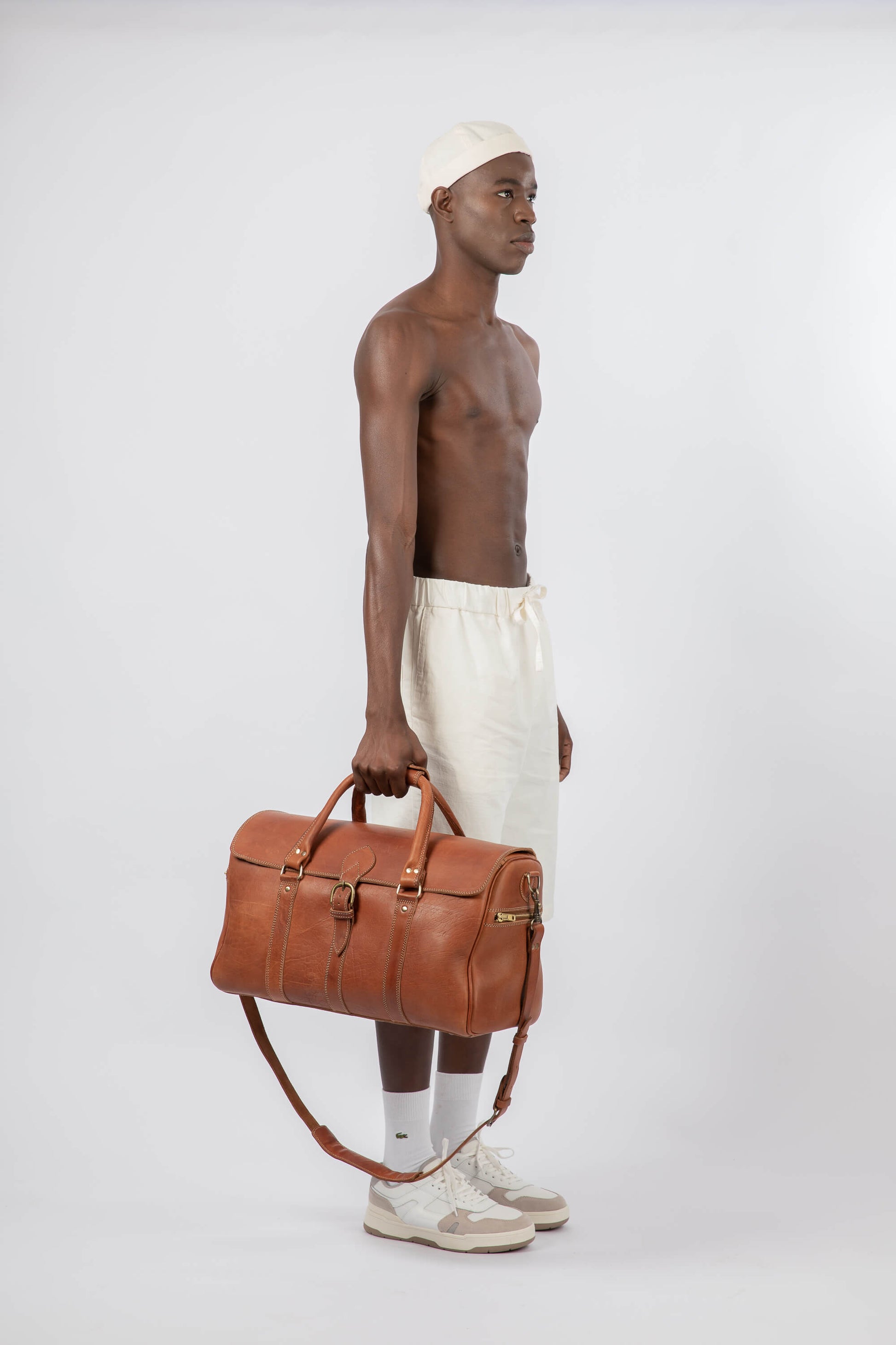 Leather Medium Duffle Bag Cognac