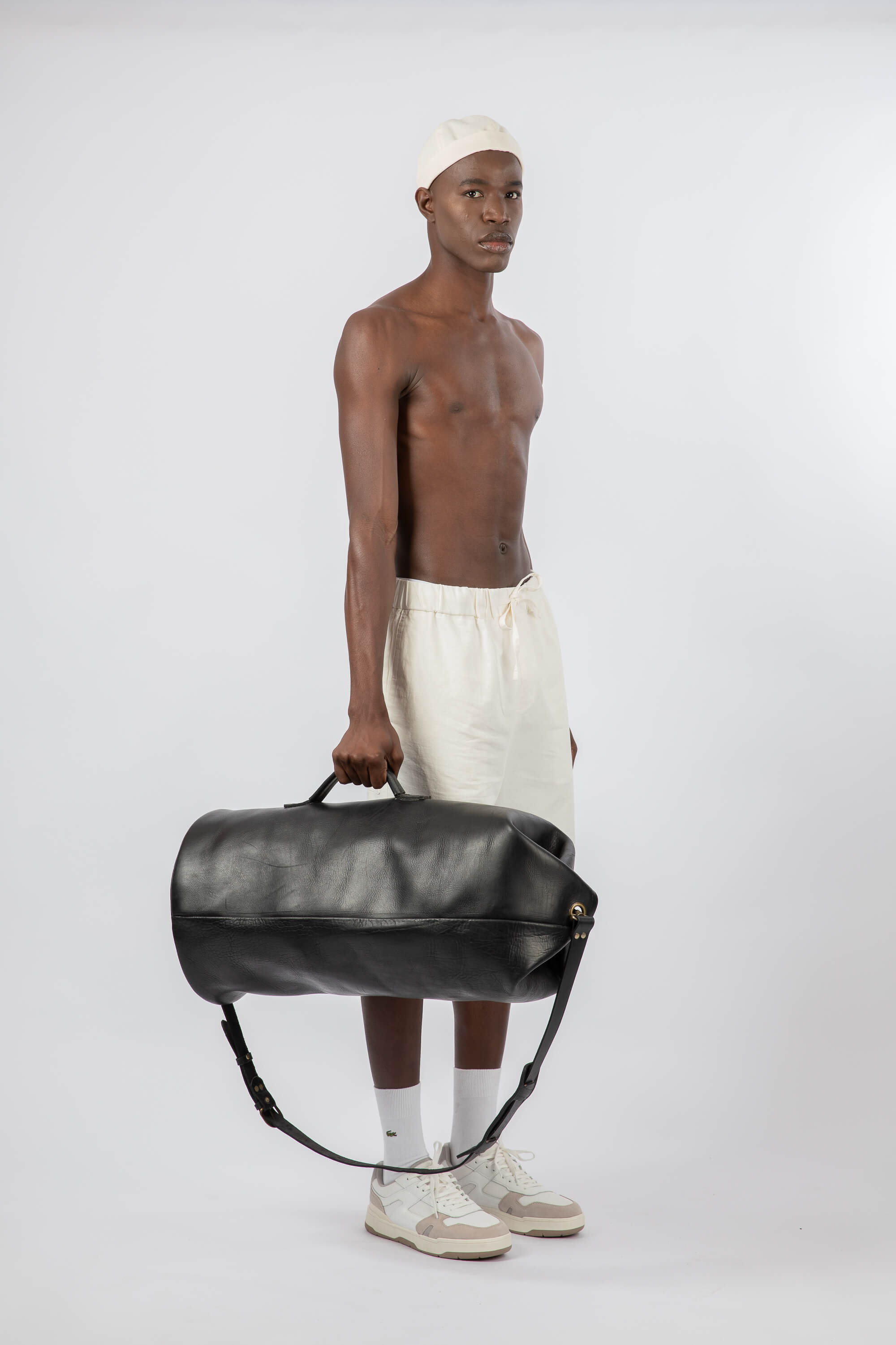 Leather Military Duffle Bag Black