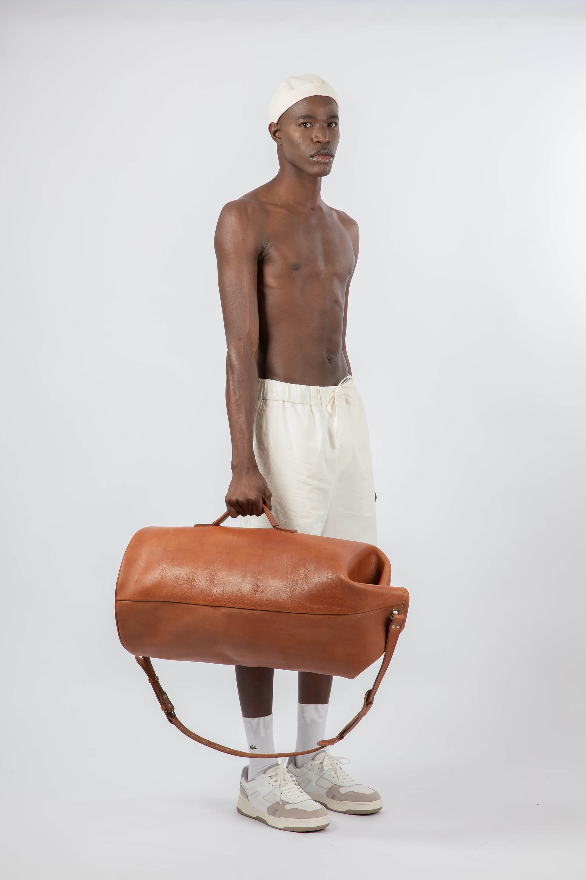 Leather Military Duffle Bag Cognac