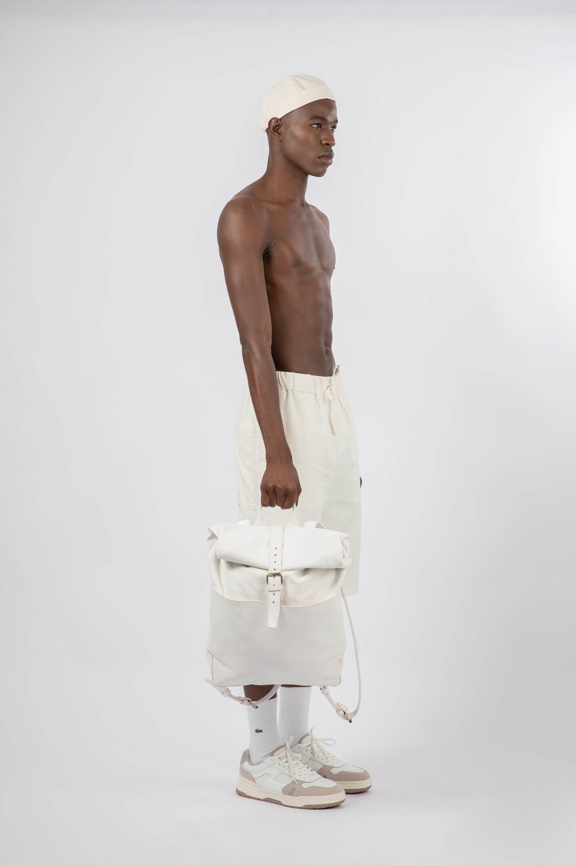 Soft Leather Rolltop Backpack 16" White