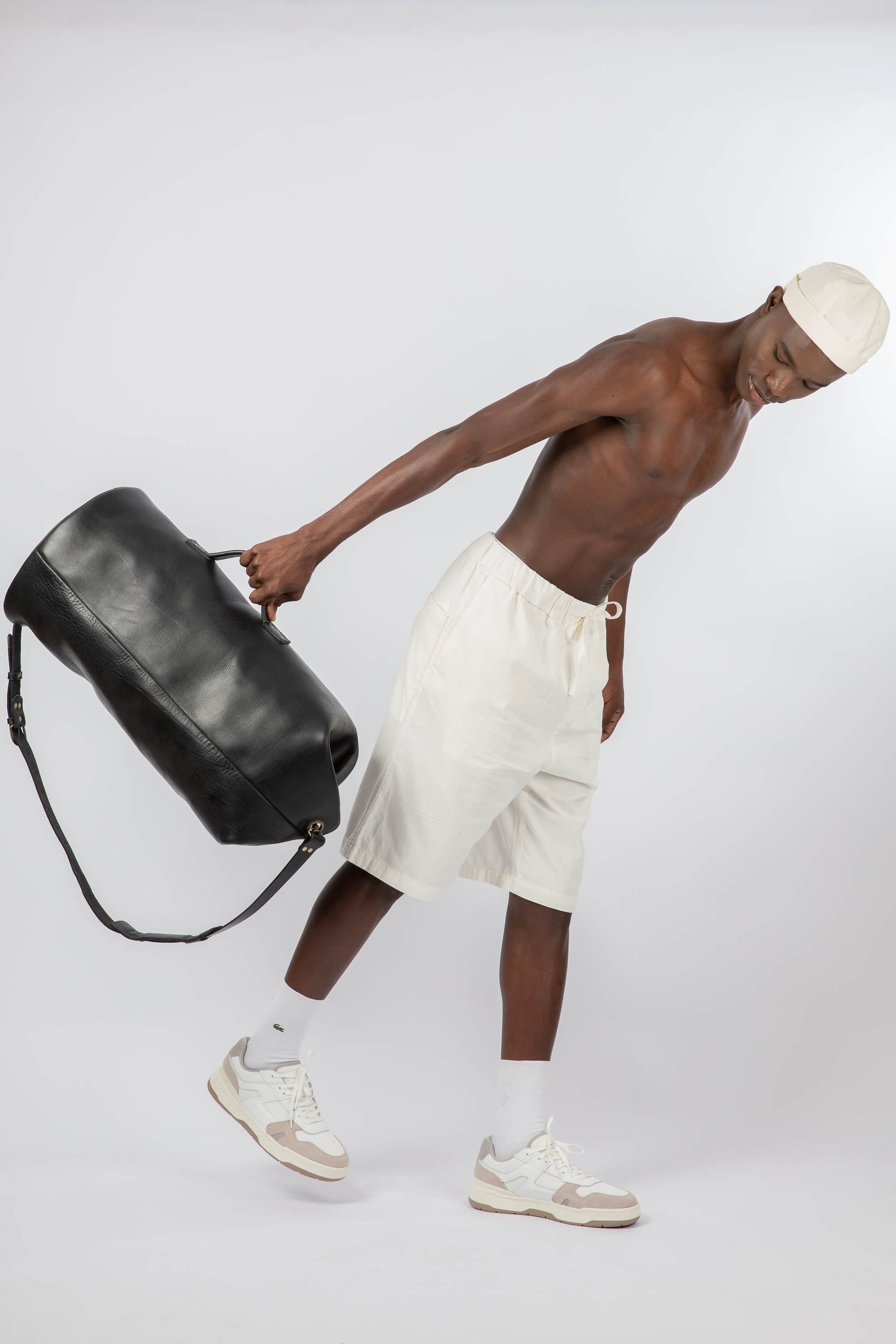 Leather Military Duffle Bag Black